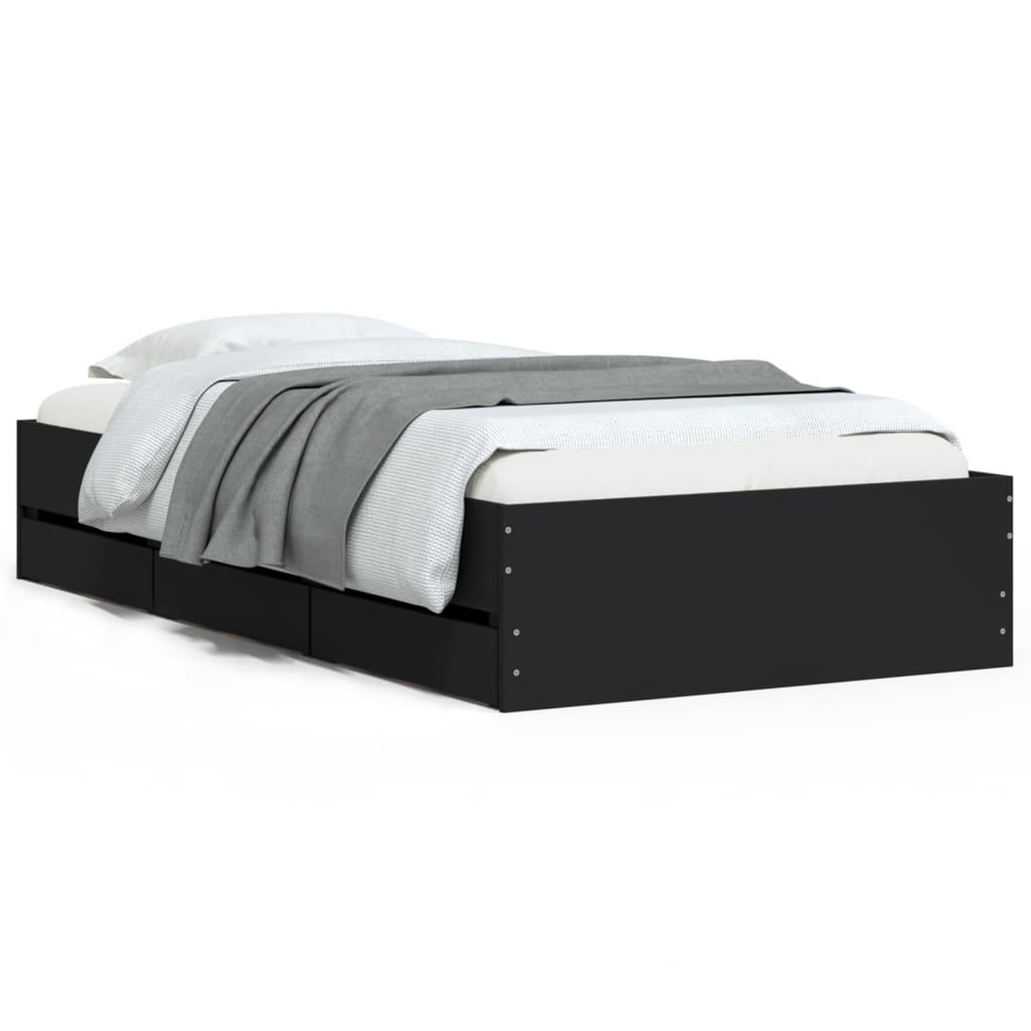 Voir la diapositive 2 : VIDAXL Cadre de lit avec tiroirs sans matelas noir 90x190 cm