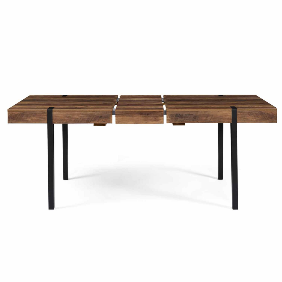 ID MARKET Table à manger extensible rectangle AUSTRIA 6-10 personnes bois foncé pied épingle noir 160-200 cm