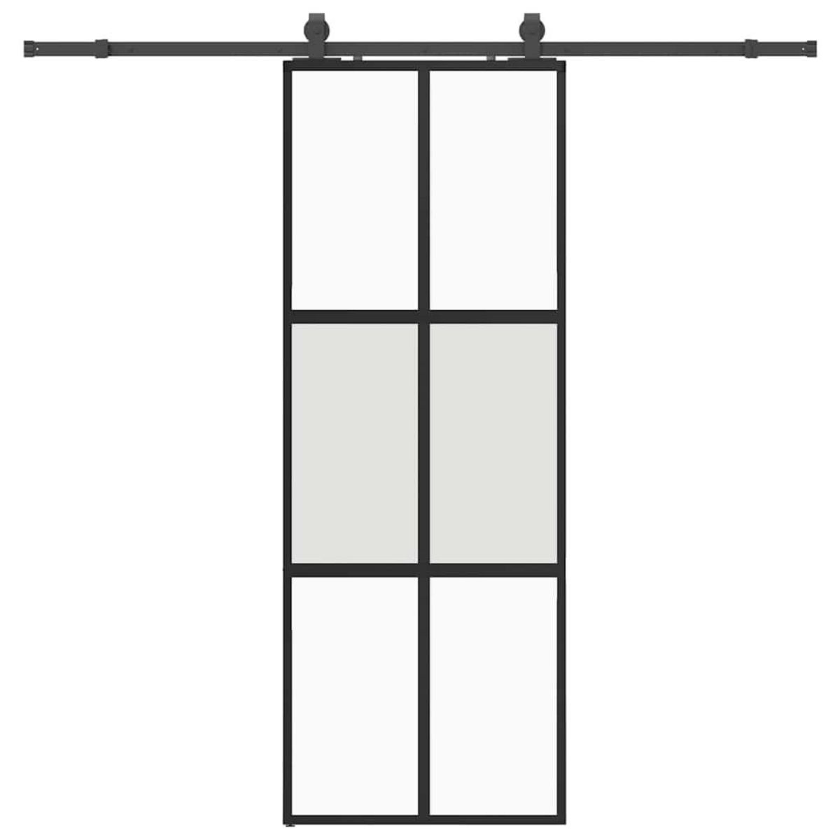 VIDAXL Porte coulissante kit quincaillerie noir 76x205 cm verre trempe