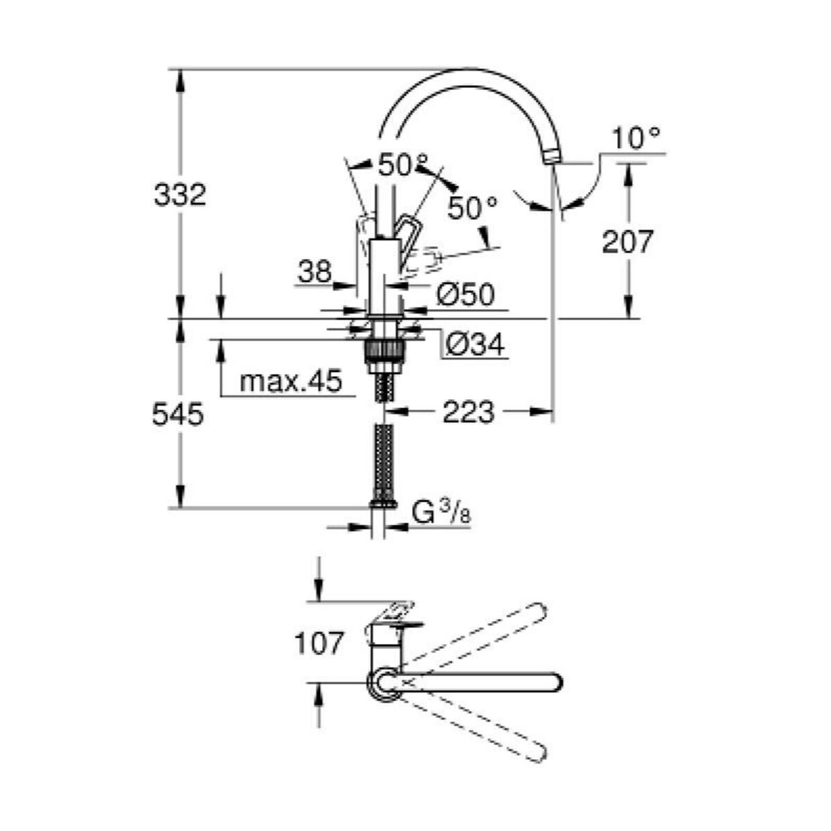 Grohe Mitigeur évier sans douchette chromé - 31368001