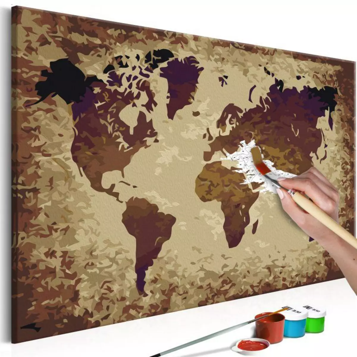 Paris Prix Tableau à Peindre Soi-Même  Carte du Monde Nuances de Brun  40x60cm