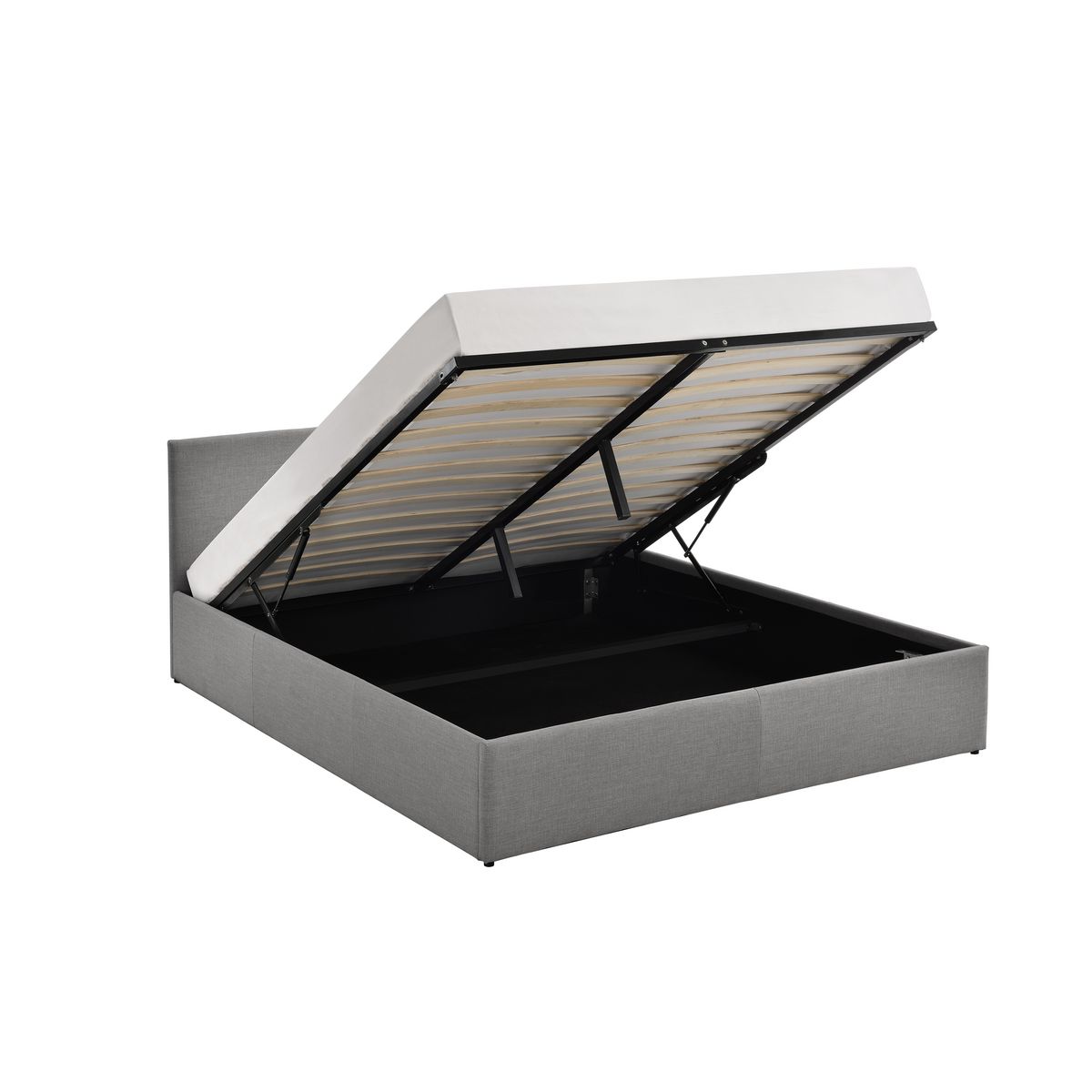 Lit coffre 160x200cm revêtement tissu gris avec sommier et tête de lit WILLOW