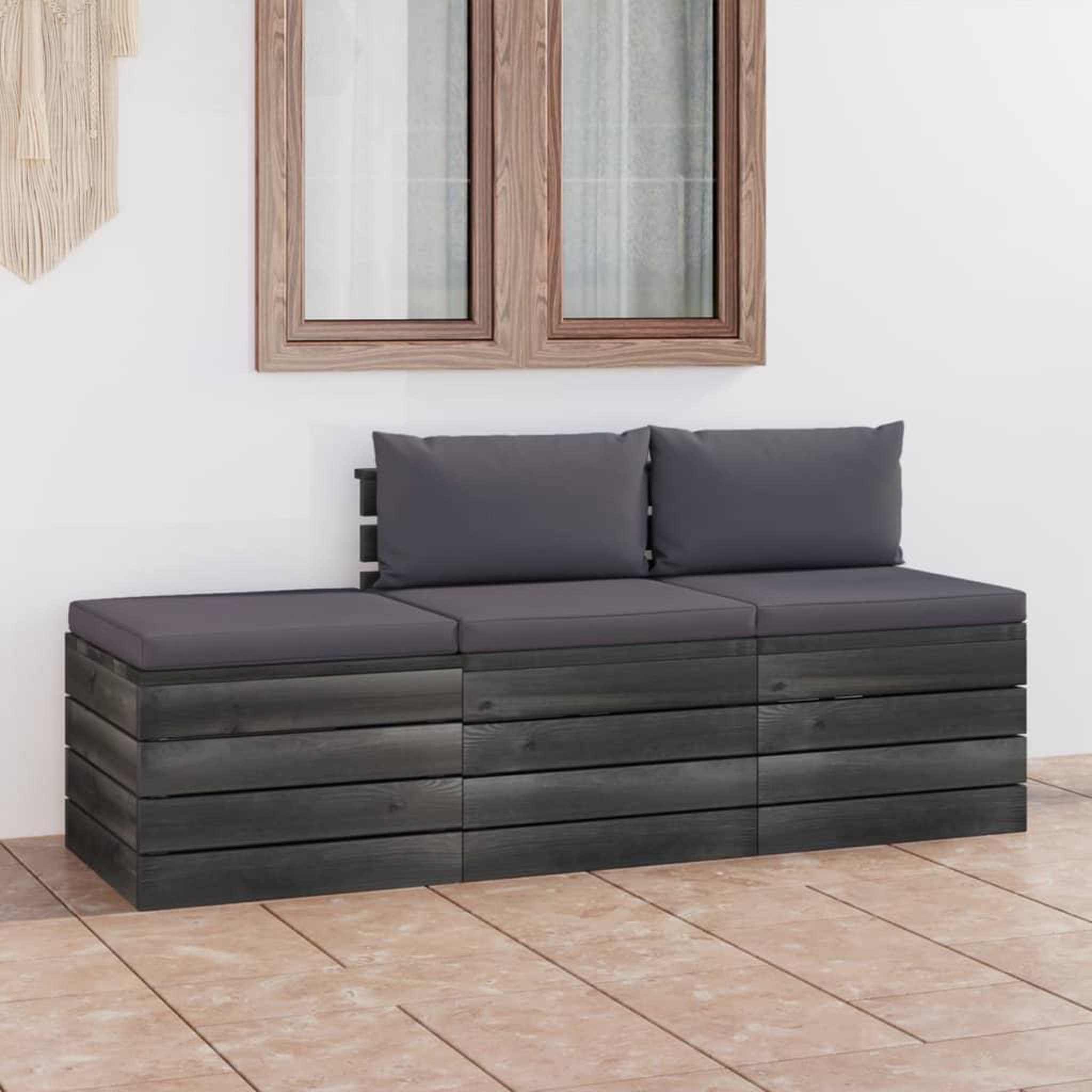 Voir la diapositive 1 : VIDAXL Salon palette de jardin 3 pcs avec coussins Bois de pin massif