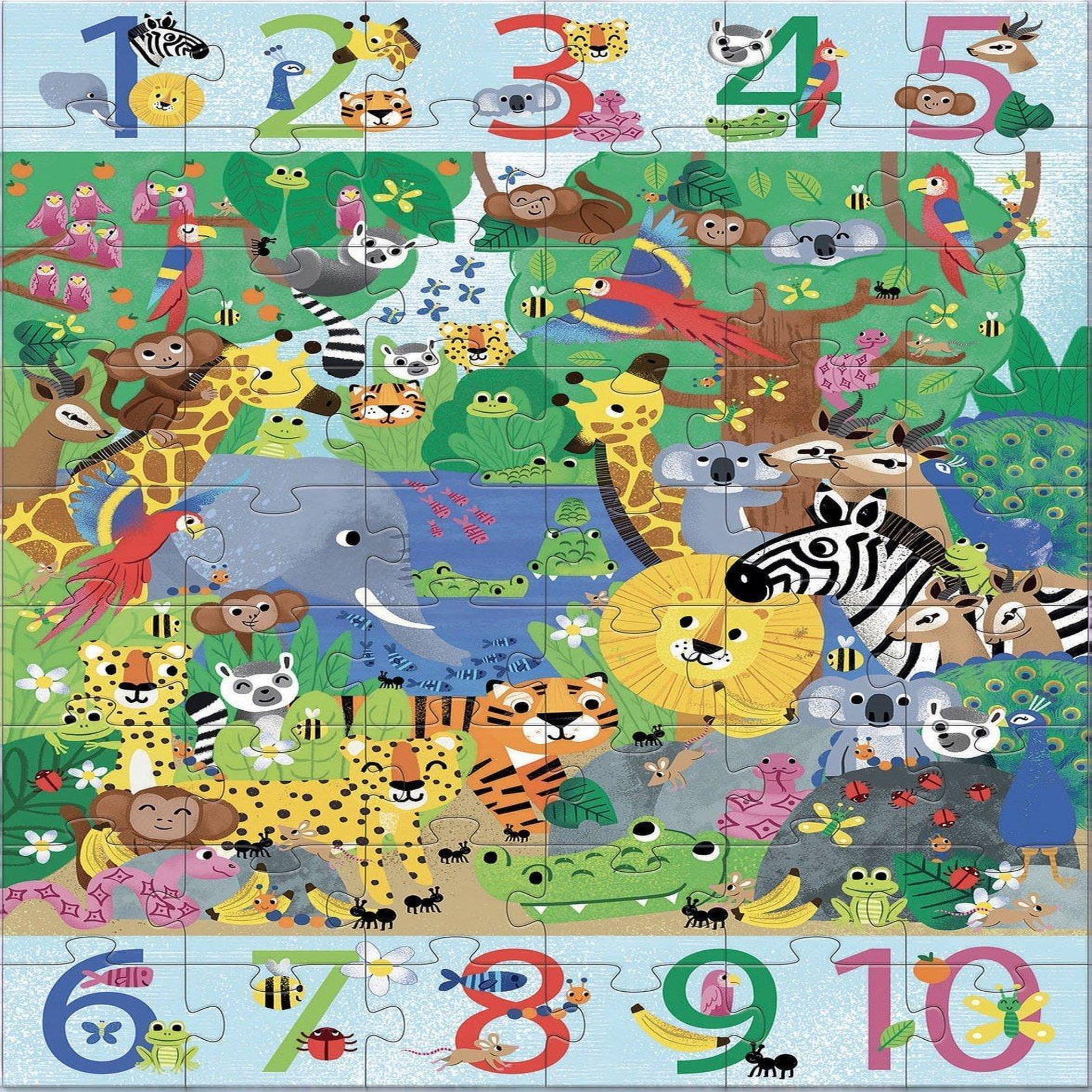 Voir la diapositive 2 : Djeco Puzzle éducatif enfant 54 pièces Jungle apprentissage chiffres 1 à 10 – Djeco