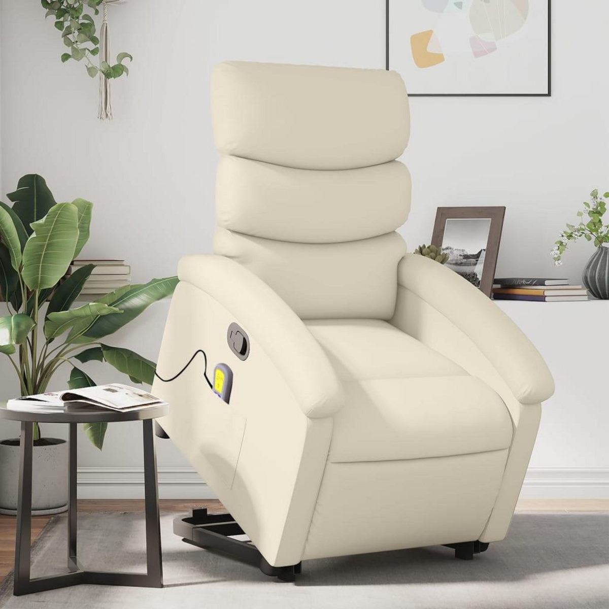 VIDAXL Fauteuil inclinable de massage Creme Similicuir