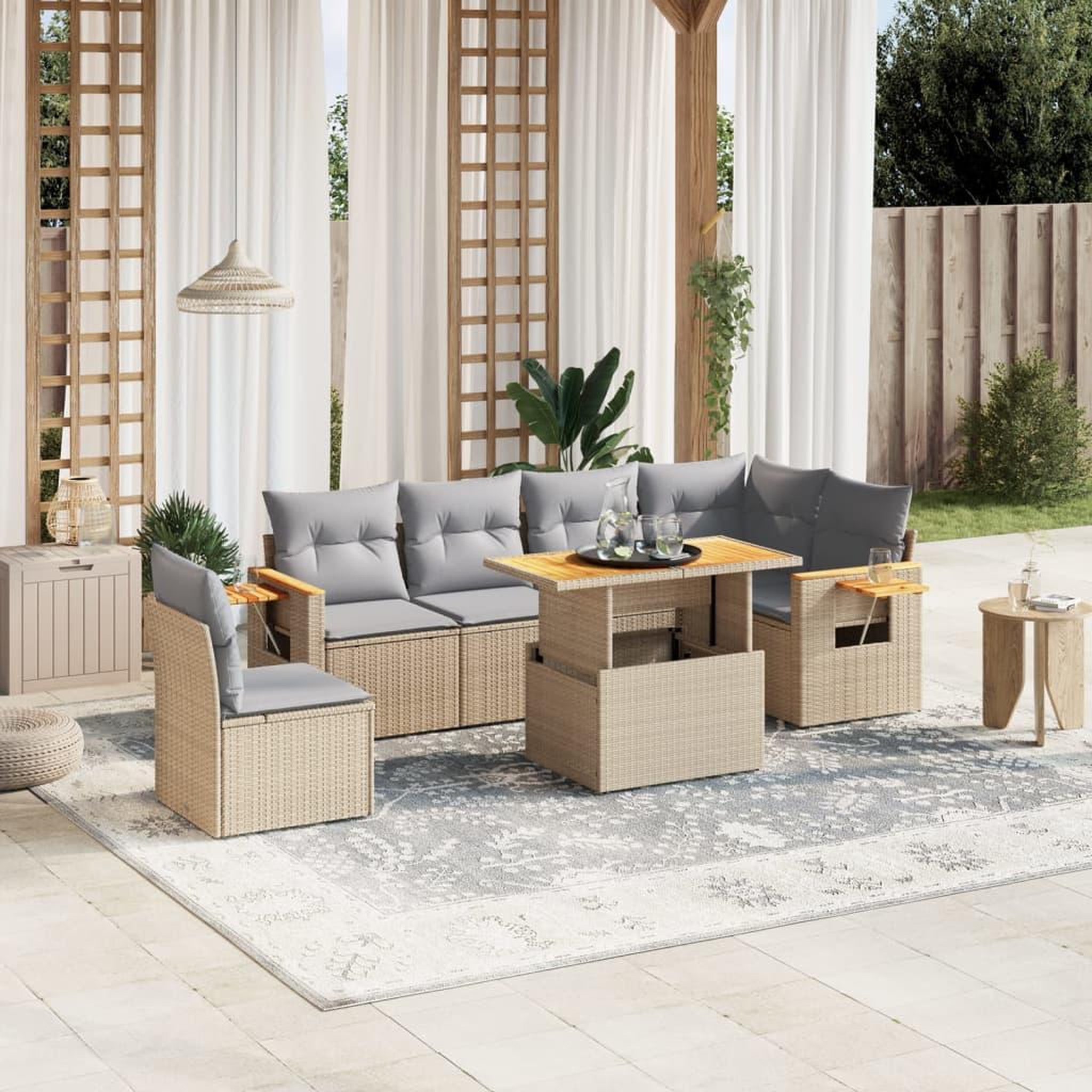 VIDAXL Salon de jardin avec coussins 7 pcs beige resine tressee