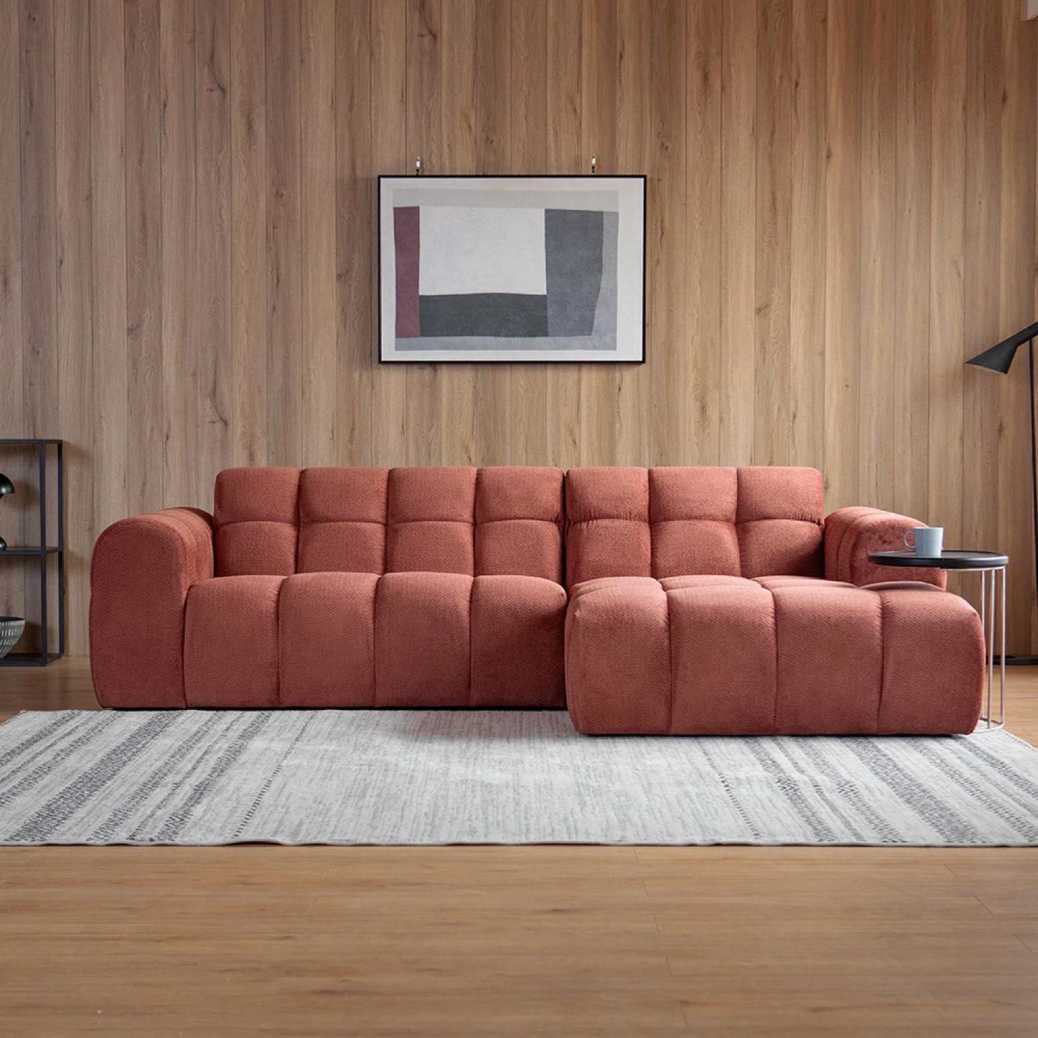 Voir la diapositive 6 : CONCEPT USINE Canapé d'angle 3-4 places nuage en velours terracotta salford