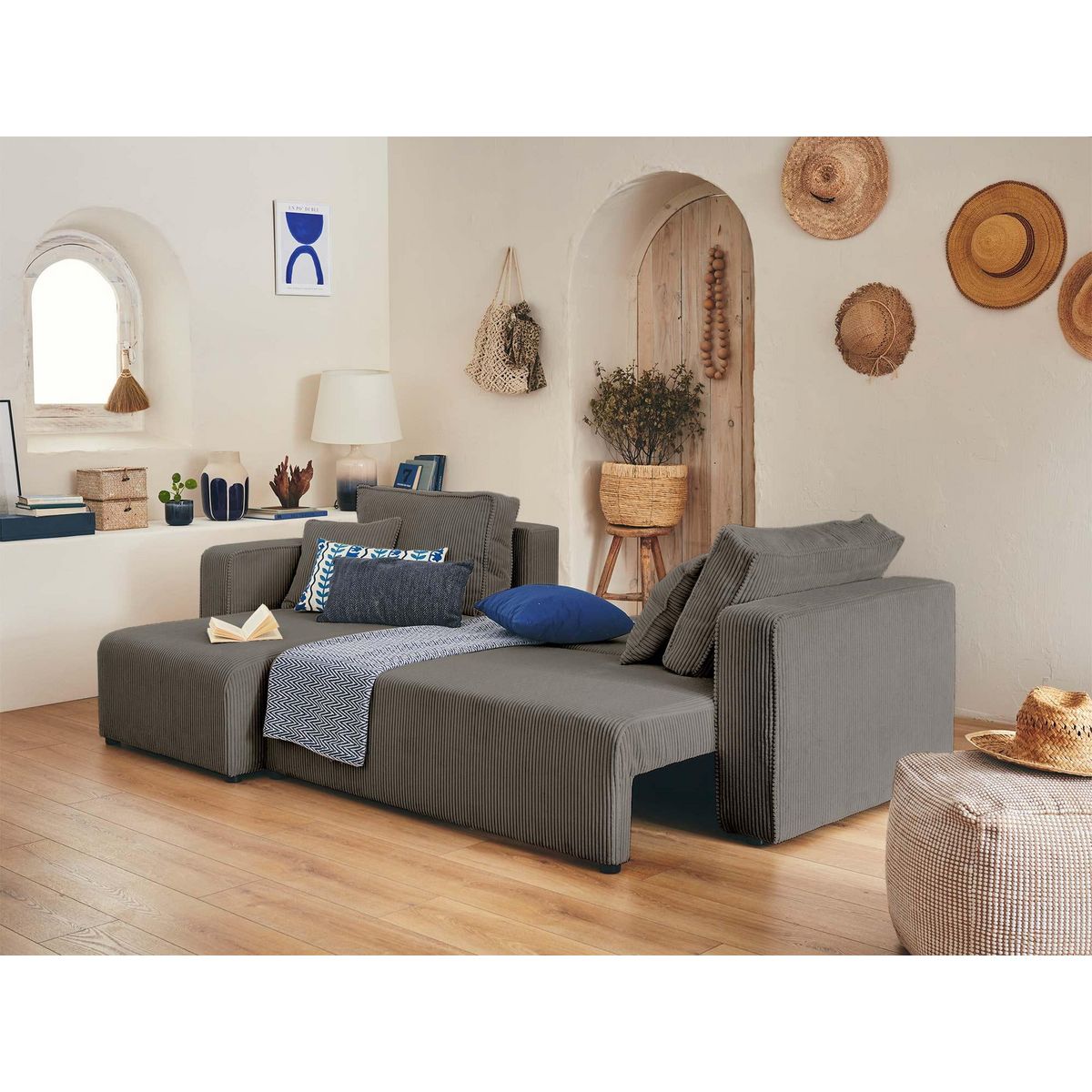 BEST MOBILIER Topaze - canapé d'angle réversible - 4 places - convertible avec coffre - en velours côtelé