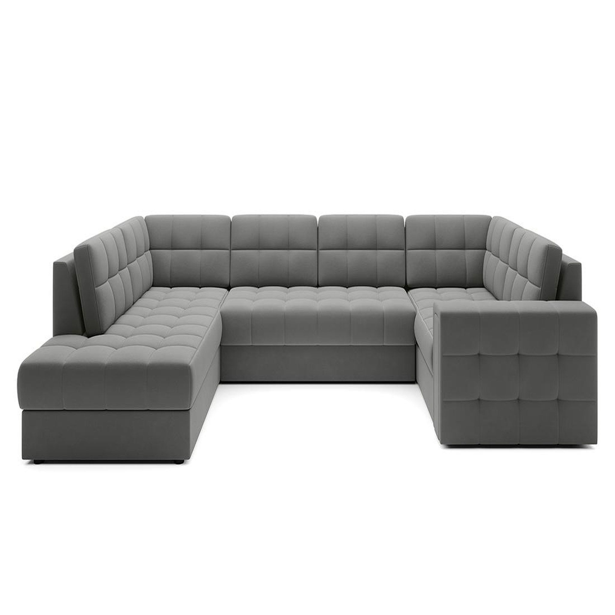BEST MOBILIER Nappa - canapé panoramique d'angle droit 7 places convertible avec coffre en velours. Coloris disponibles : Beige, Gris