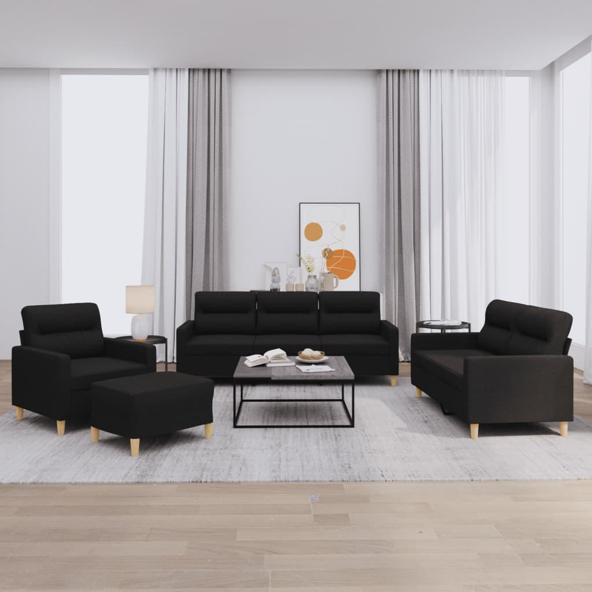 VIDAXL Ensemble de canapes 4 pcs avec coussins Noir Tissu