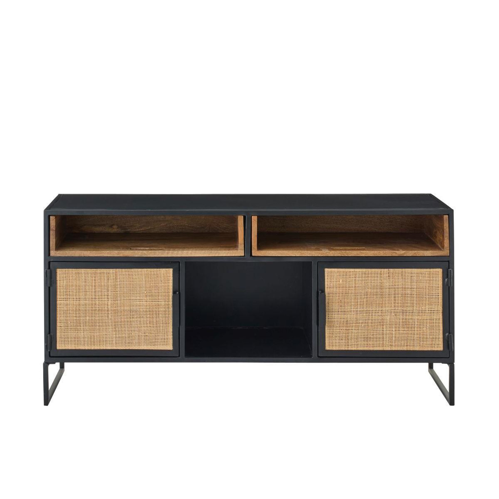 Voir la diapositive 2 : J-LINE Meuble tv 2 portes  rickey  122cm noir & naturel