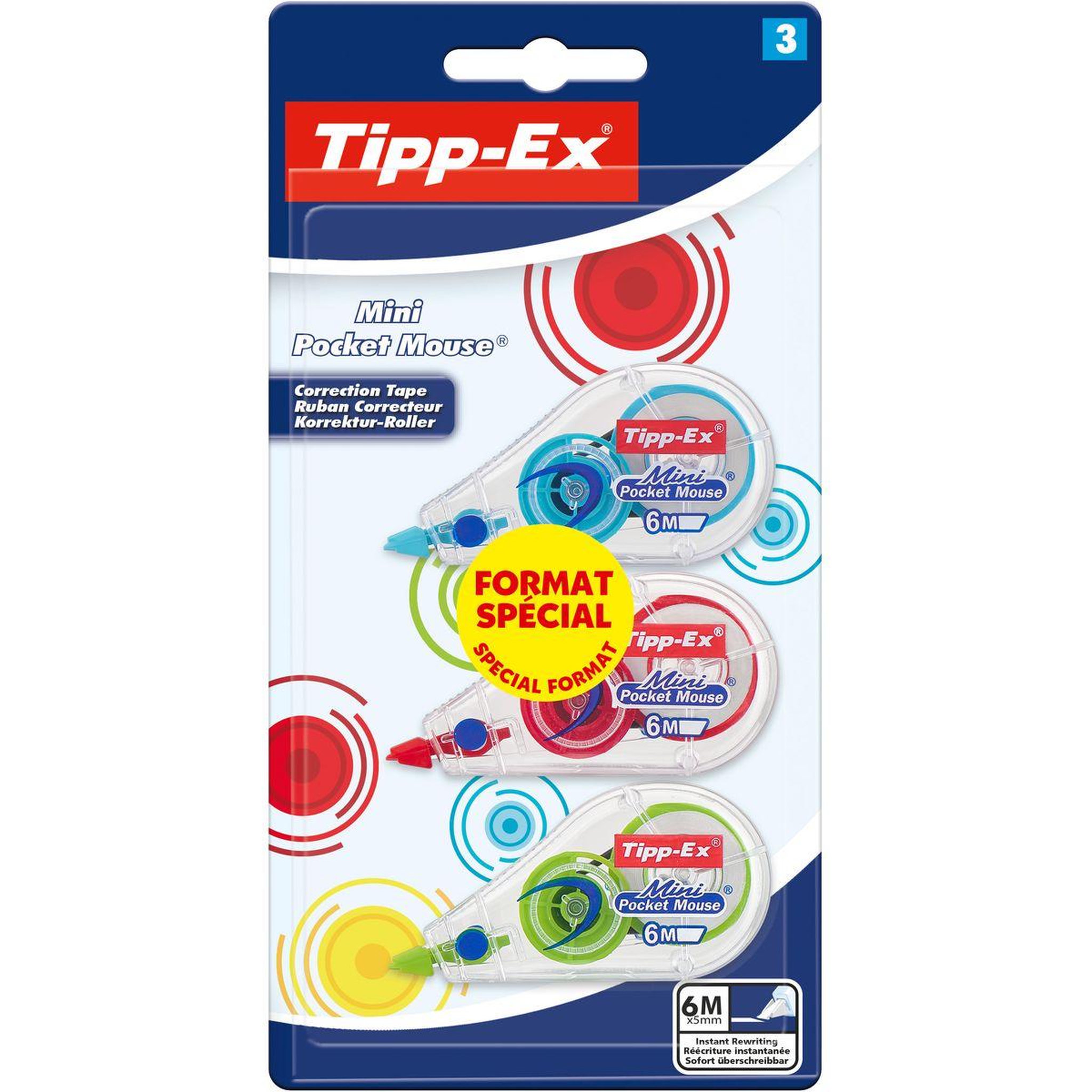 Voir la diapositive 1 : TIPP-EX Lot de 3 mini souris correctrices 6m rouge, bleu et vert