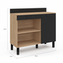 Voir la diapositive 5 : ID MARKET Buffet bas de cuisine 100 CM CINA plan de travail H.83 cm 1 porte + 1 tiroir façon hêtre et noir