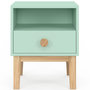 Voir la diapositive 3 : ID MARKET Table de chevet enfant JACOB 1 tiroir + 1 niche vert d'eau et bois
