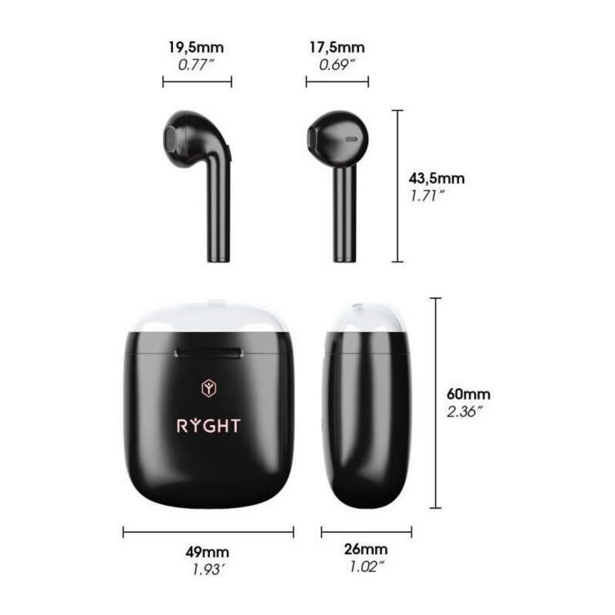 RYGHT RYGHT R483898 DYPLO 2 - Ecouteur True Wireles Earphones - Noir
