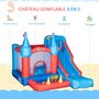 OUTSUNNY Château gonflable enfant - toboggan, trampoline, piscine, mur d'escalade - gonfleur, sac de transport inclus - dim. 3,33L x 2,8l x 2,1H m - polyester rouge bleu