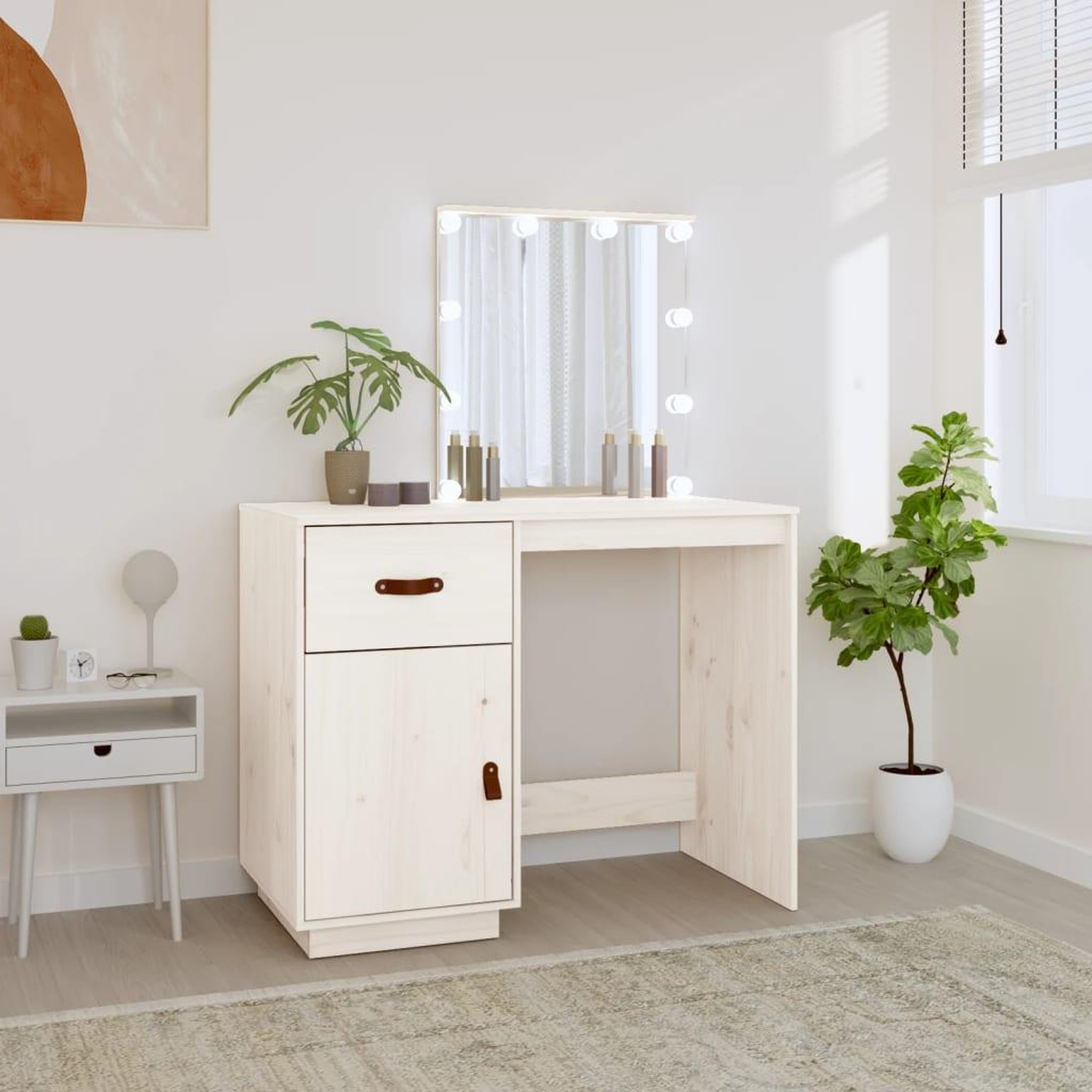 Voir la diapositive 1 : VIDAXL Coiffeuse avec LED Blanc 95x50x133,5 cm Bois de pin massif