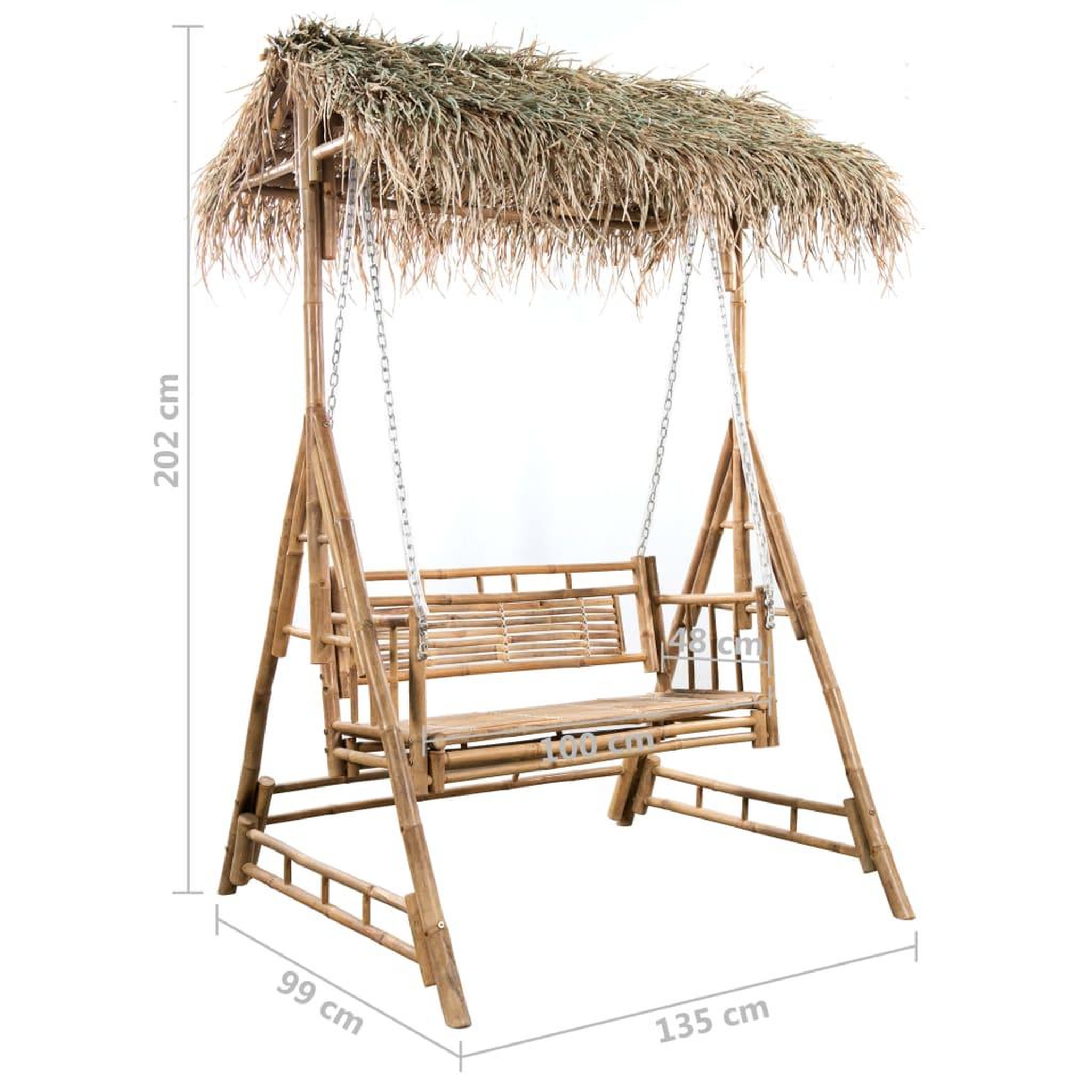 Voir la diapositive 6 : VIDAXL Balancelle 2 places feuilles de palmier et coussin 202cm Bambou