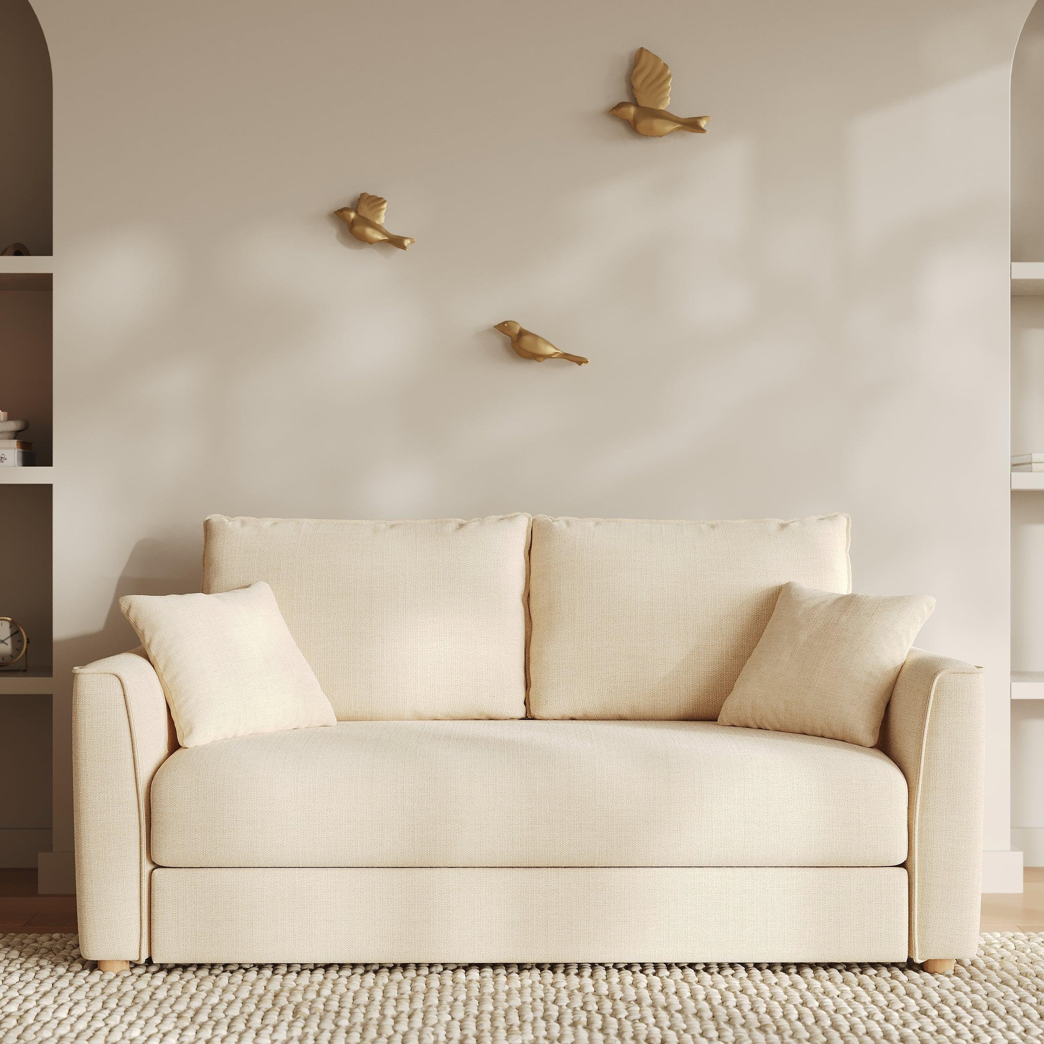 Voir la diapositive 2 : MAISON PAVANE Canapé convertible 2 places en tissu texturé beige-olympe