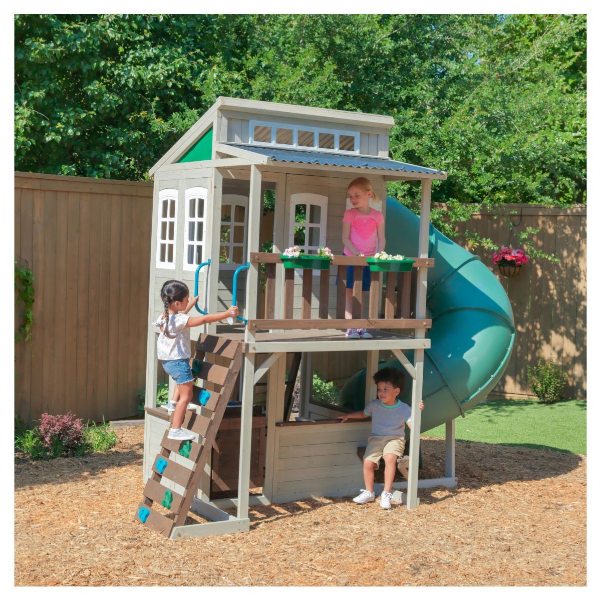 Kidkraft Aire de jeux avec toboggan en tube - Bois - H2,74m - COZY ESCAPE