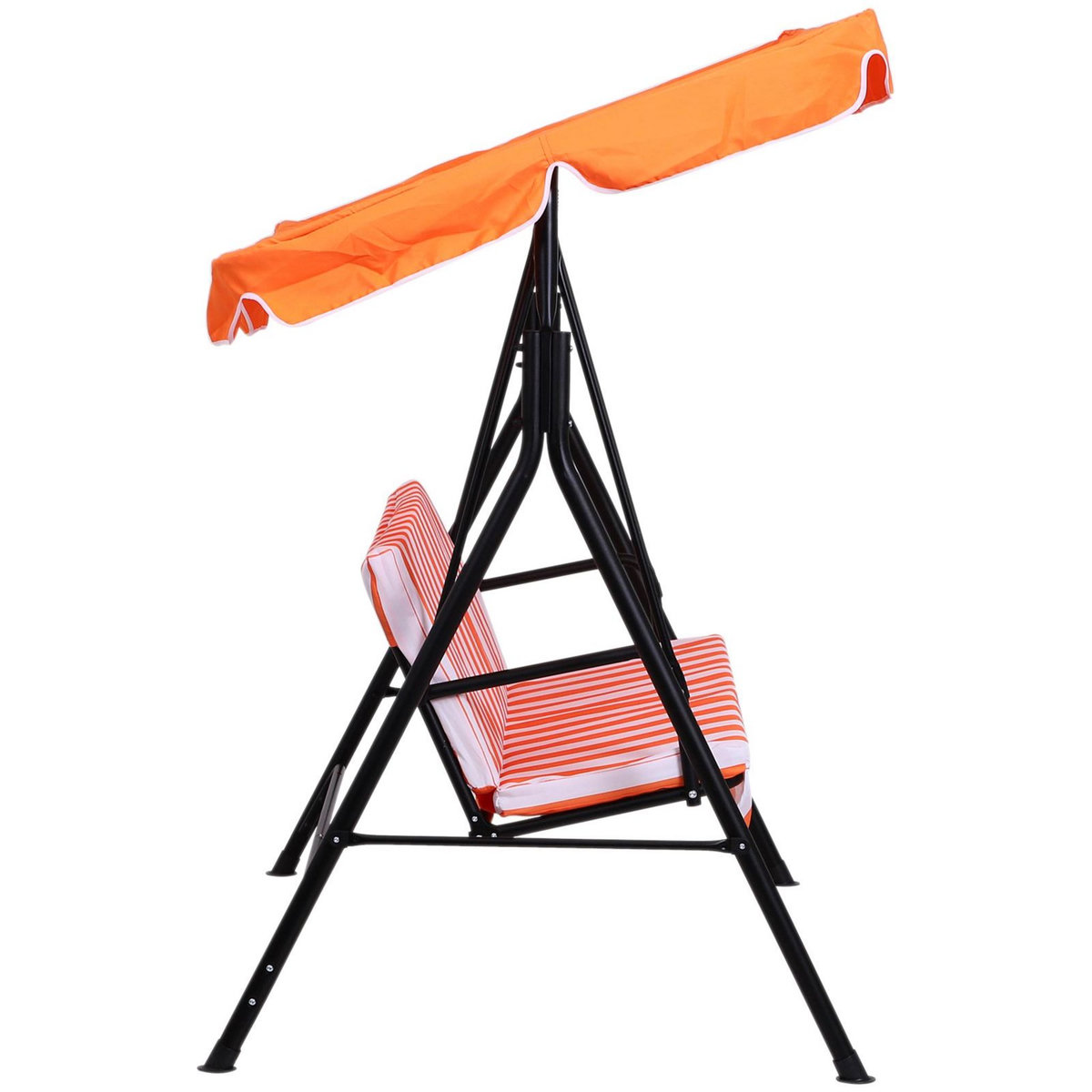 OUTSUNNY Balancelle de jardin 3 places toit inclinaison réglable coussins assise et dossier 1,72L x 1,1l x 1,52H m acier noir polyester orange