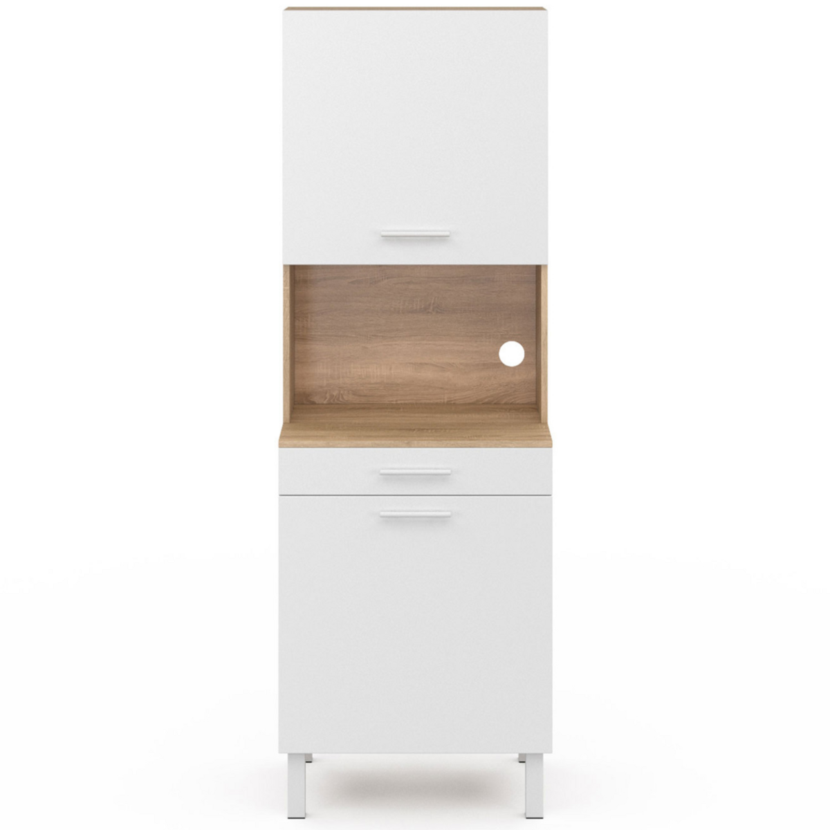 ID MARKET Buffet de cuisine 60 CM CINA 2 portes + tiroir façon hêtre et blanc