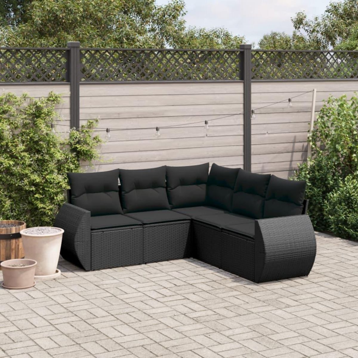 VIDAXL Salon de jardin 5 pcs avec coussins noir resine tressee