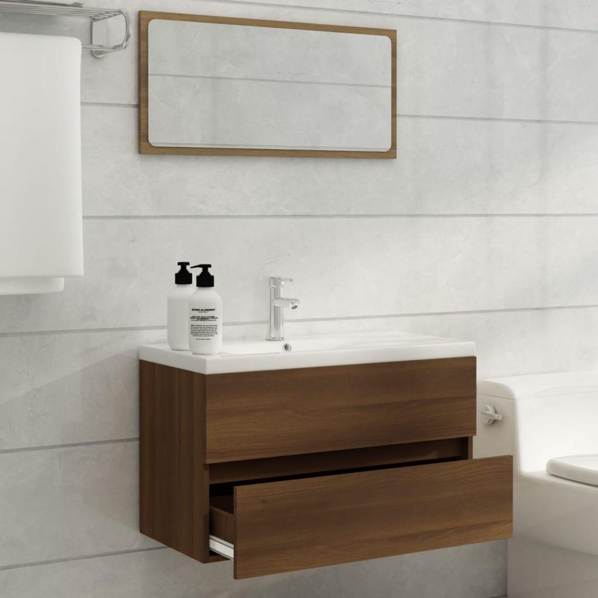 VIDAXL Meuble lavabo avec bassin integre Chene brun Bois d'ingenierie