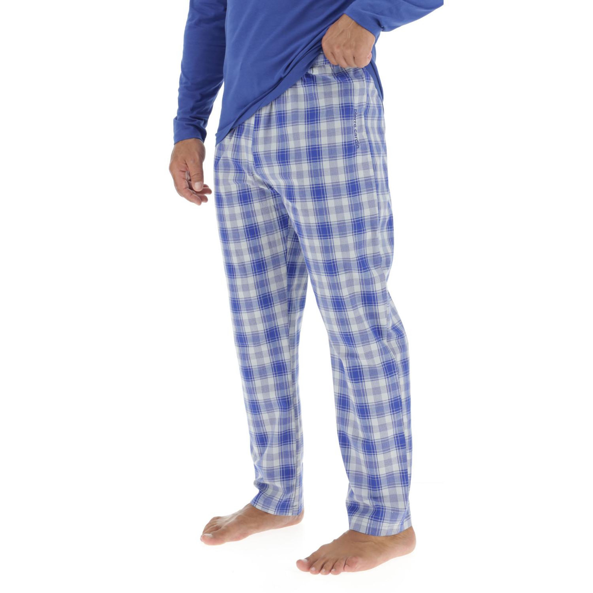 Voir la diapositive 4 : PIERRE CARDIN Ensemble pyjama long homme en popeline à carreaux et logo poitrine
