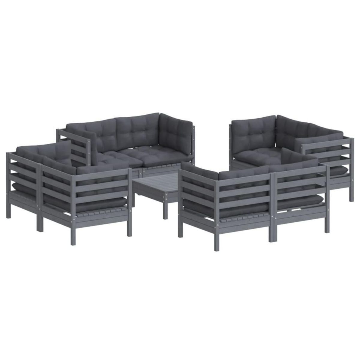 VIDAXL Salon de jardin 9 pcs avec coussins anthracite bois de pin