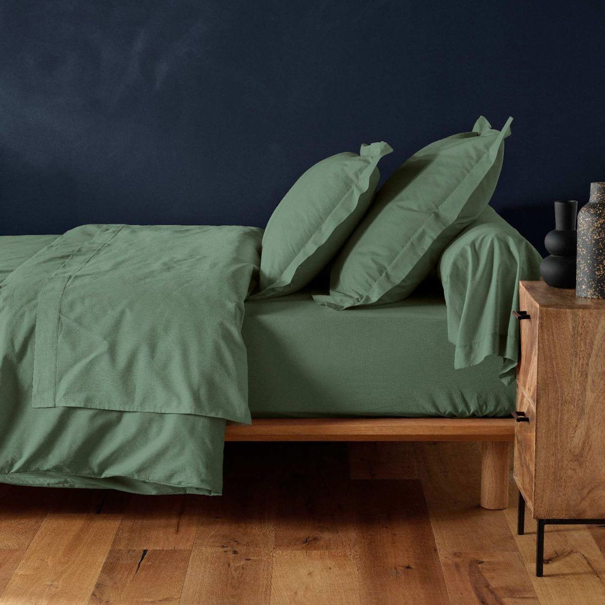 Paris Prix Drap Housse  Lina  90x190cm Vert Cèdre
