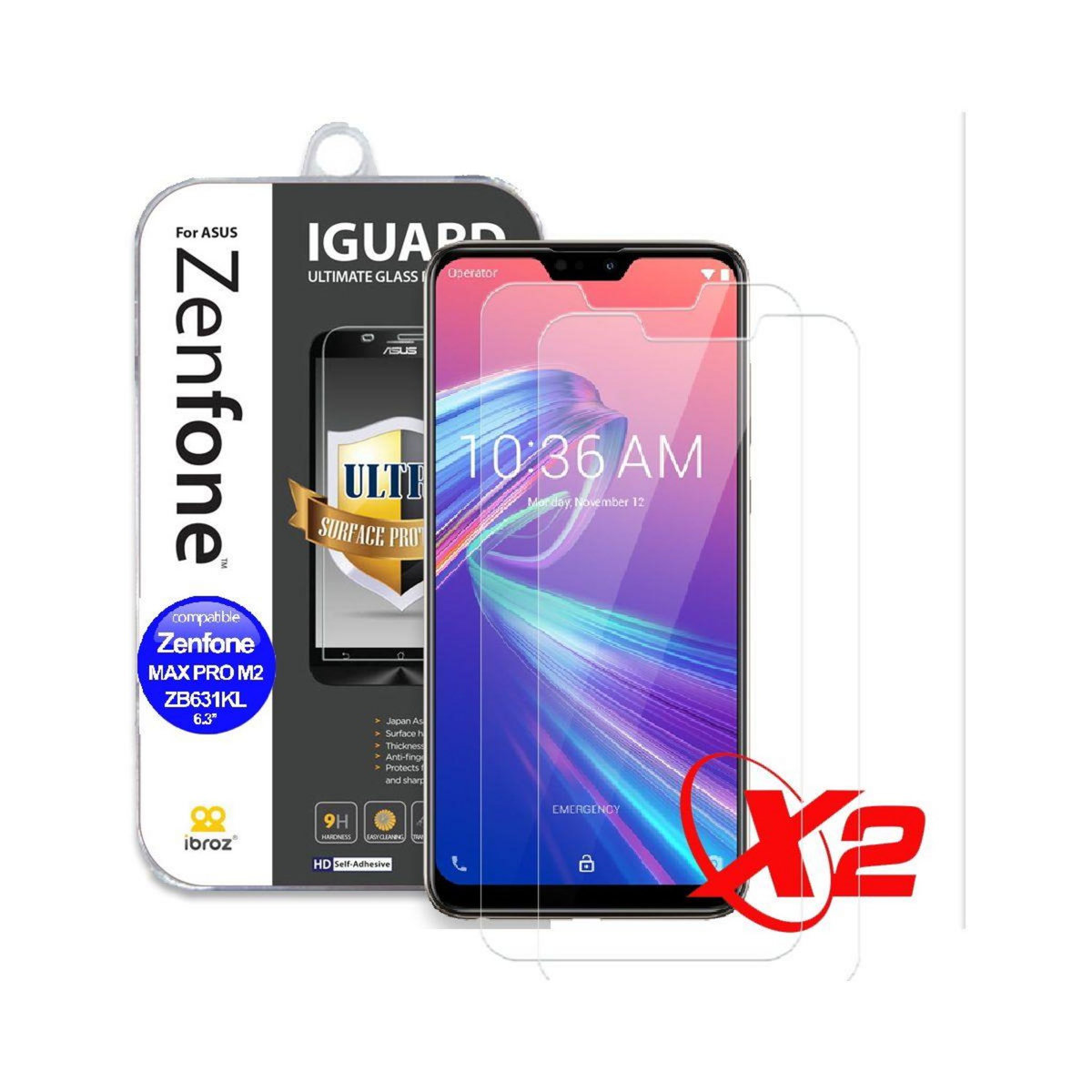 IBROZ Protège écran ZenFone Max ProM2 Verre trempé x2