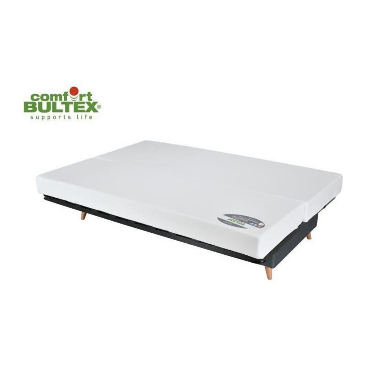 GRUHIER Banquette clic clac BULTEX - Tissu Taupe + Coussins deco jungle - L193 x P95 x H