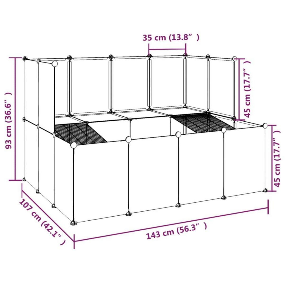 VIDAXL Cage pour petits animaux Transparent 143x107x93 cm PP et Acier