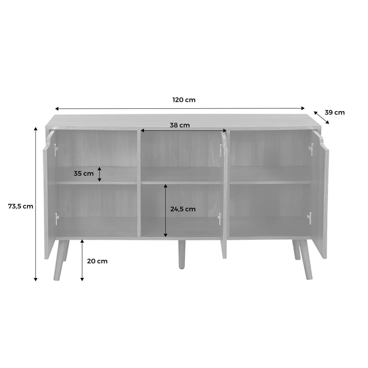 SWEEEK Buffet de rangement effet bois de noyer 3 portes et 3 étagères.  buffet bas. 120cm
