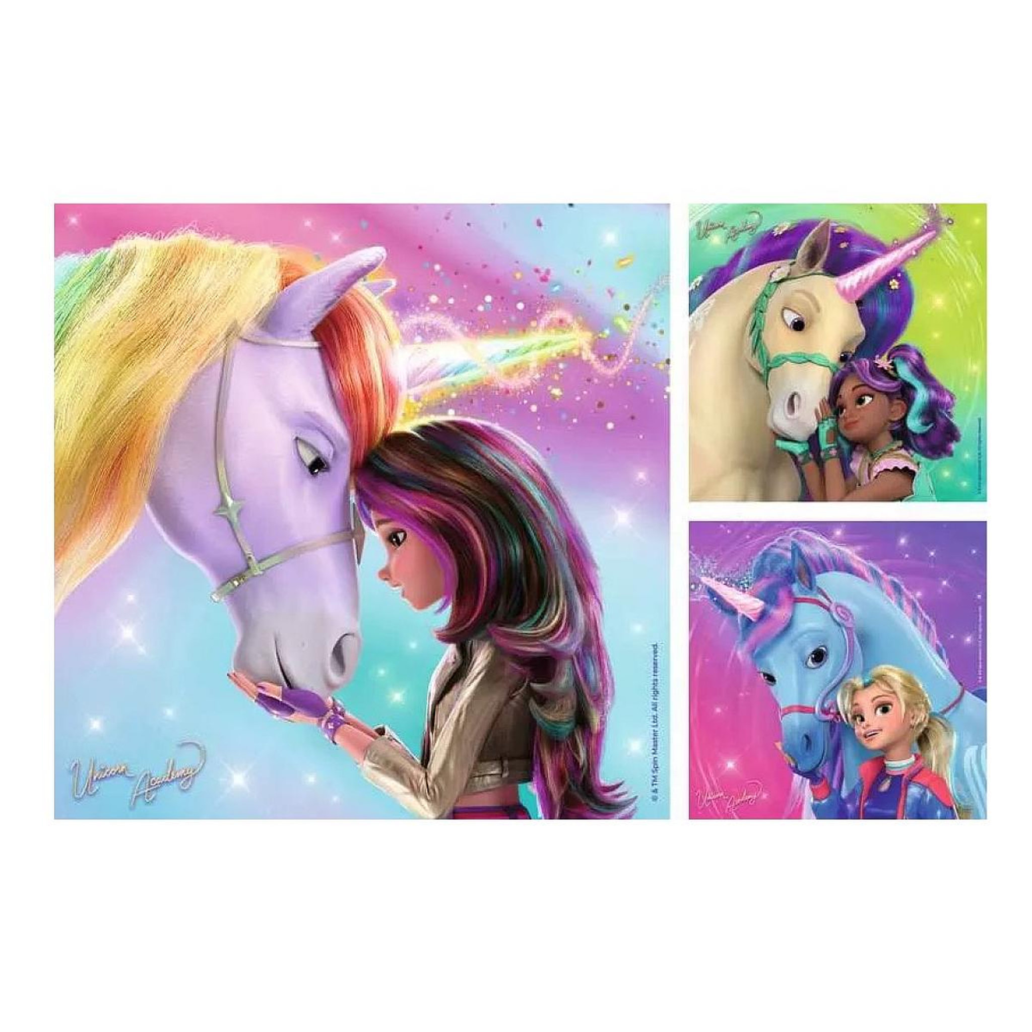 Voir la diapositive 2 : RAVENSBURGER Puzzle 3x49 pieces - Magie et amitie Unicorn Academy