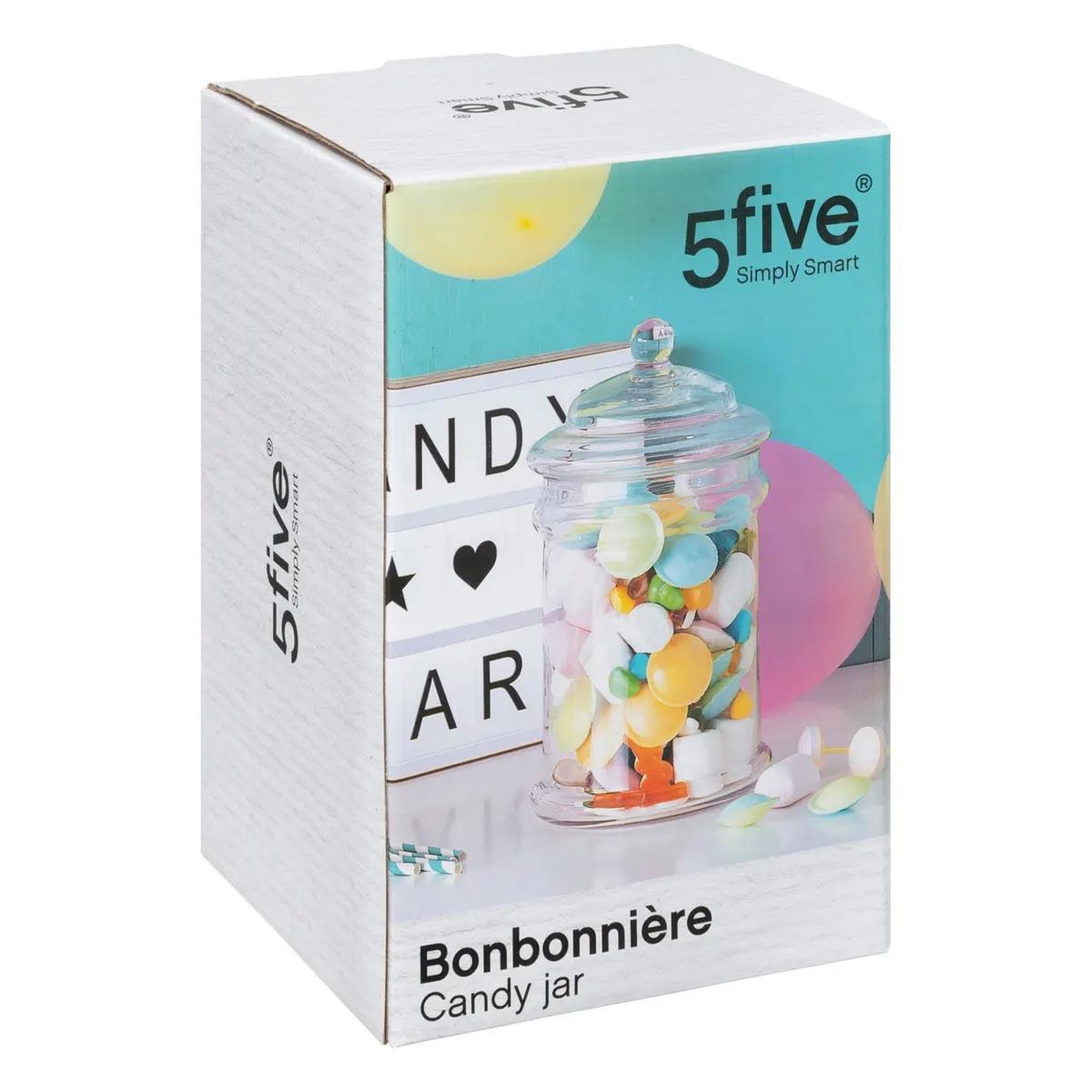 Voir la diapositive 4 : FIVE Bonbonnière en verre  bonbon  25cm transparent