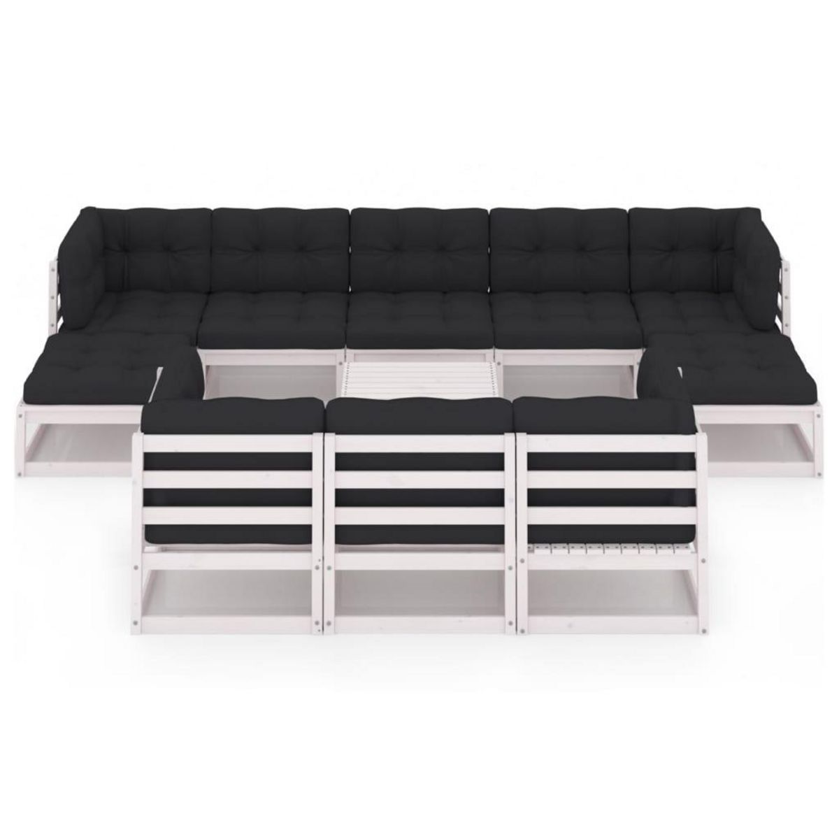 VIDAXL Salon de jardin 11 pcs avec coussins Blanc Bois de pin massif