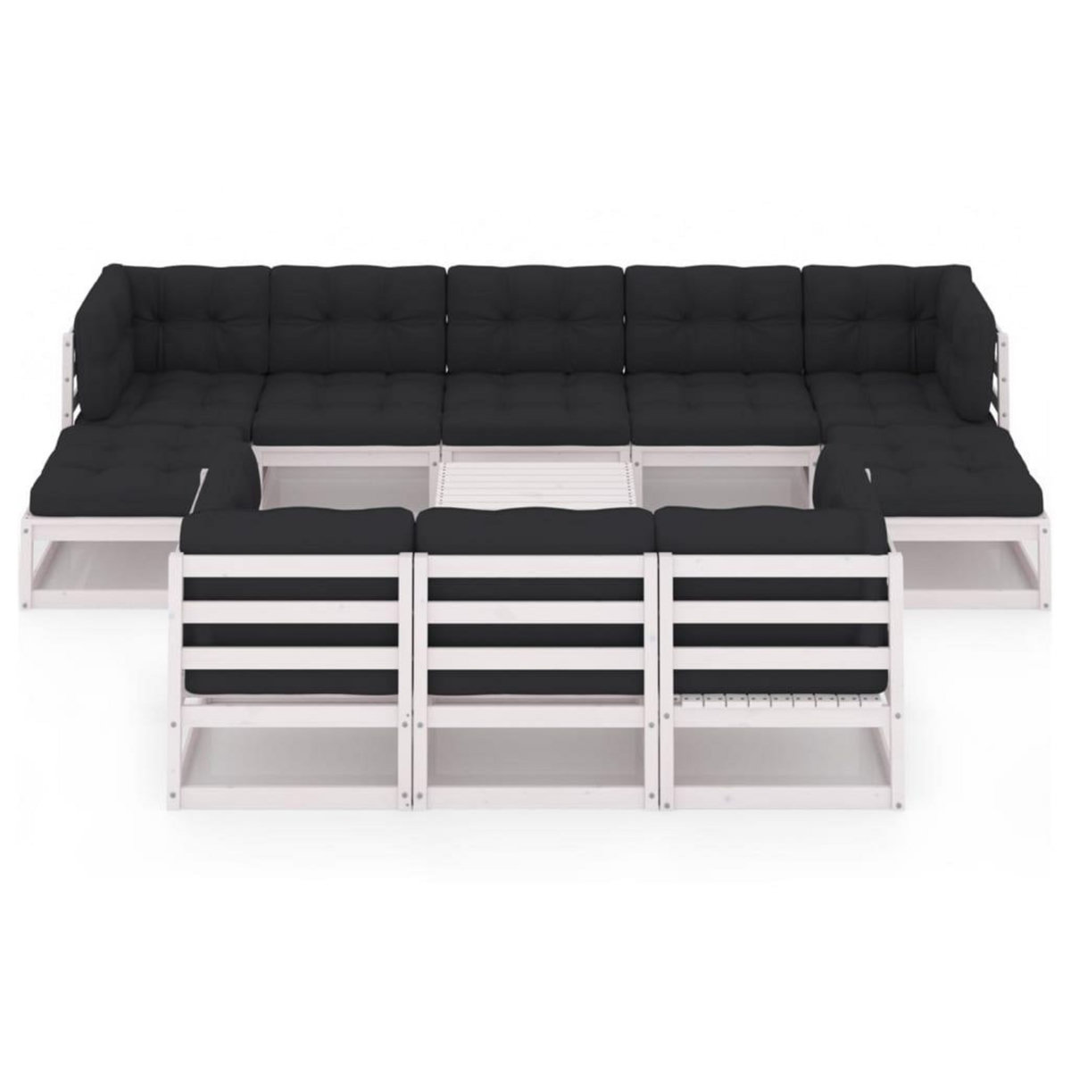 VIDAXL Salon de jardin 11 pcs avec coussins Blanc Bois de pin massif