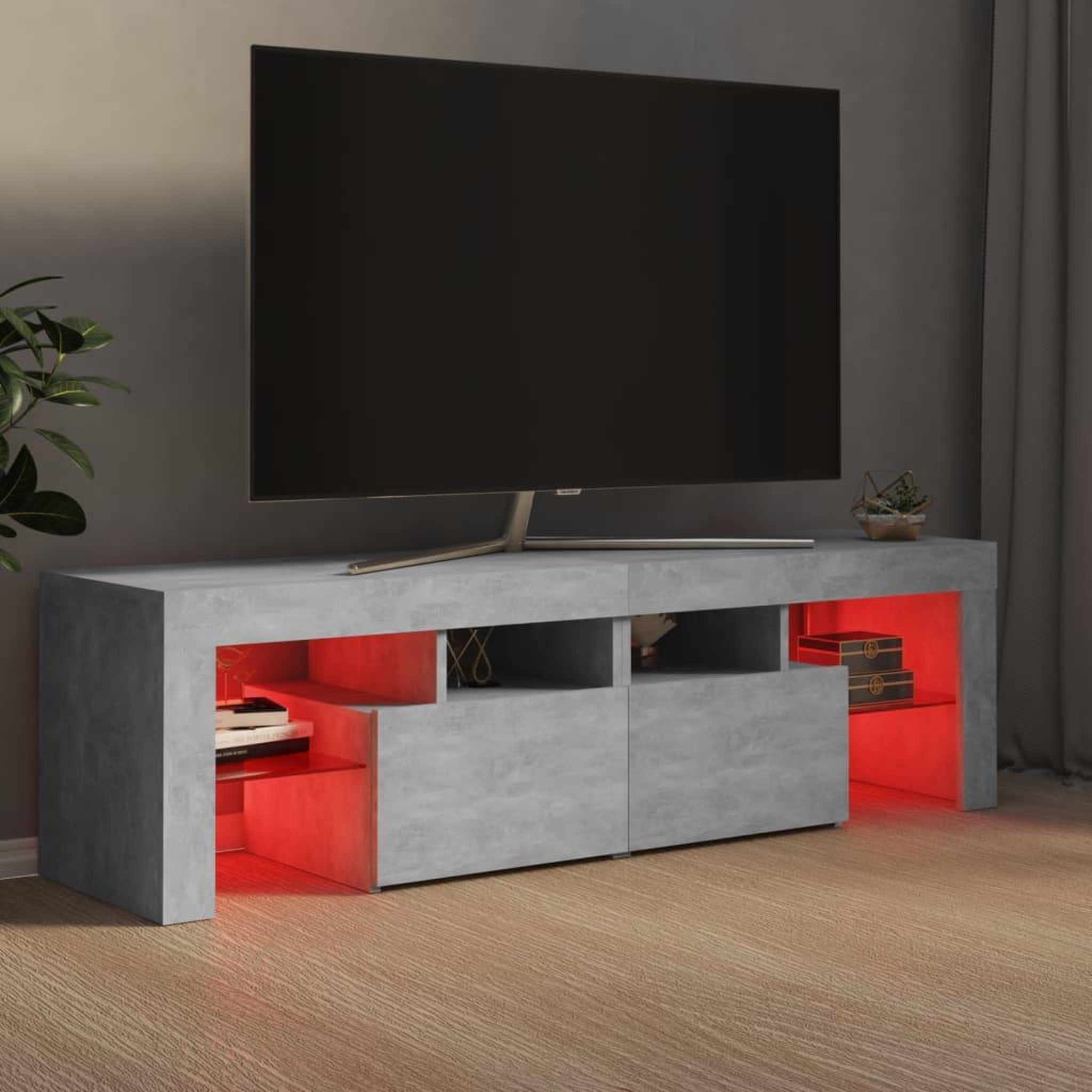 Voir la diapositive 5 : VIDAXL Meuble TV avec lumieres LED Gris beton 140x36,5x40 cm