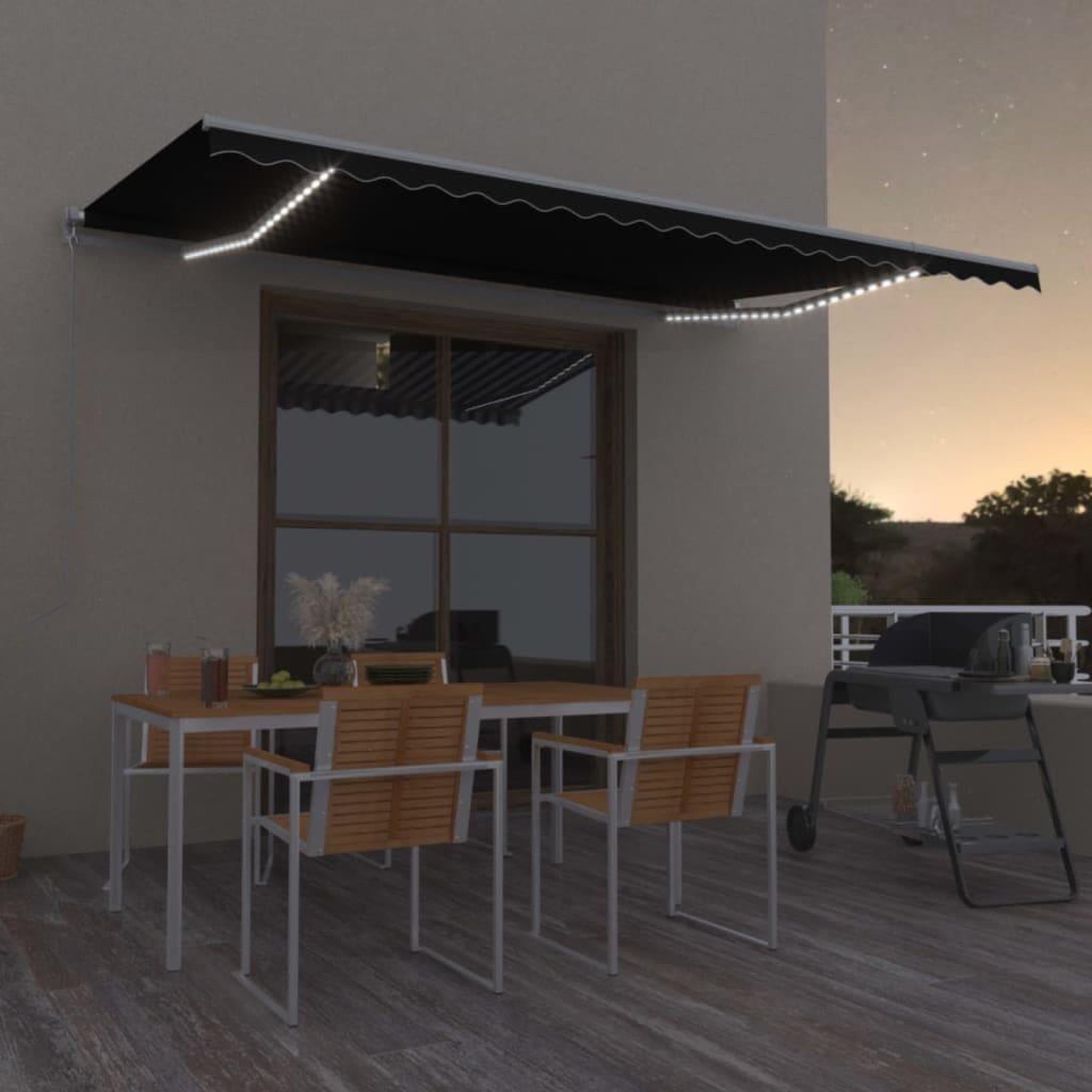 VIDAXL Auvent manuel retractable avec LED 500x350 cm Anthracite