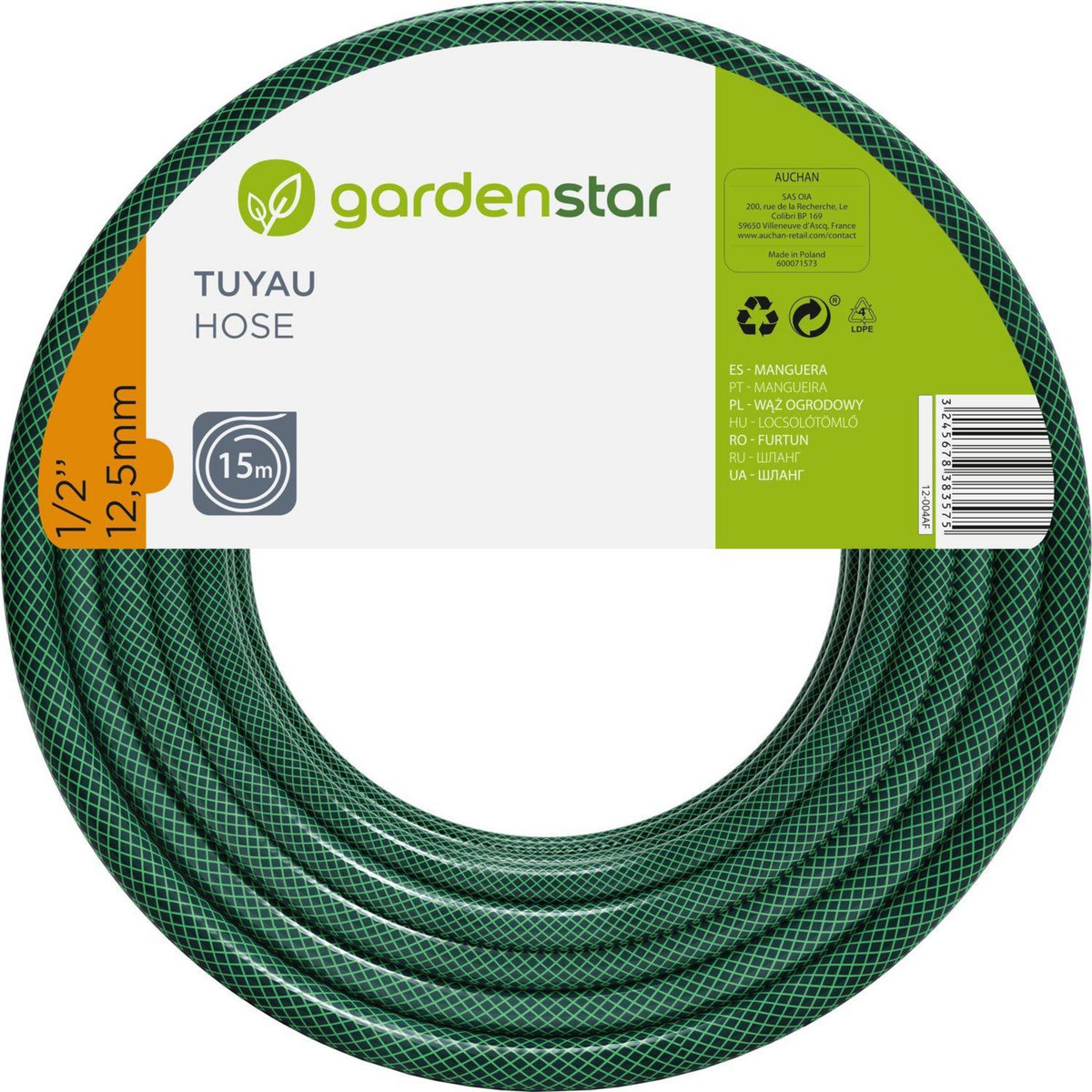 GARDENSTAR Tuyau d'arrosage en PVC  15m- 12,5mm
