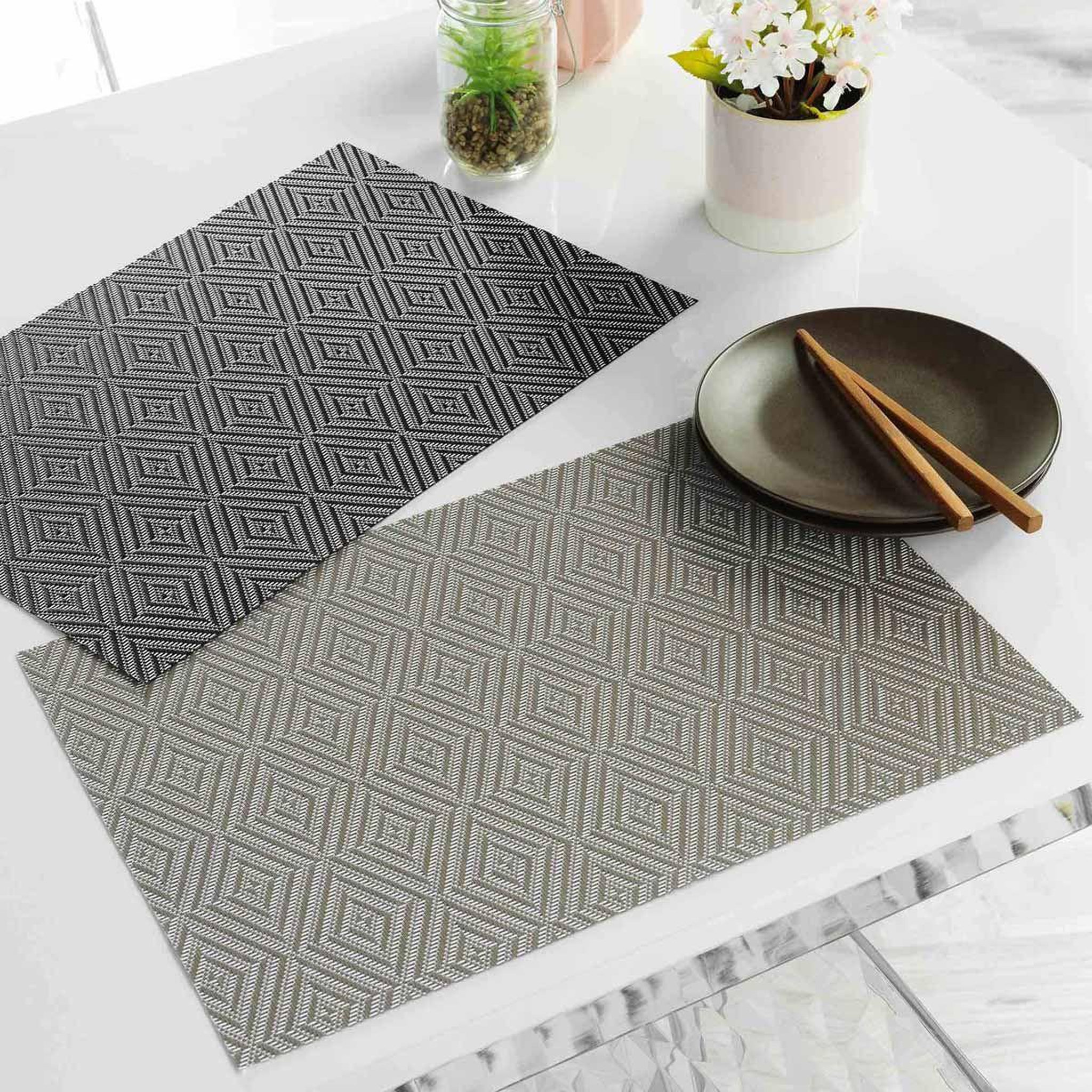 Douceur d'Intérieur Set de table  hypnoz  30x45cm taupe & blanc