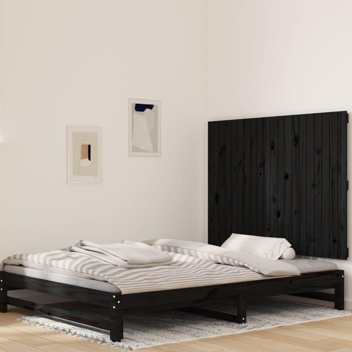 VIDAXL Tete de lit murale Noir 127,5x3x90 cm Bois massif de pin