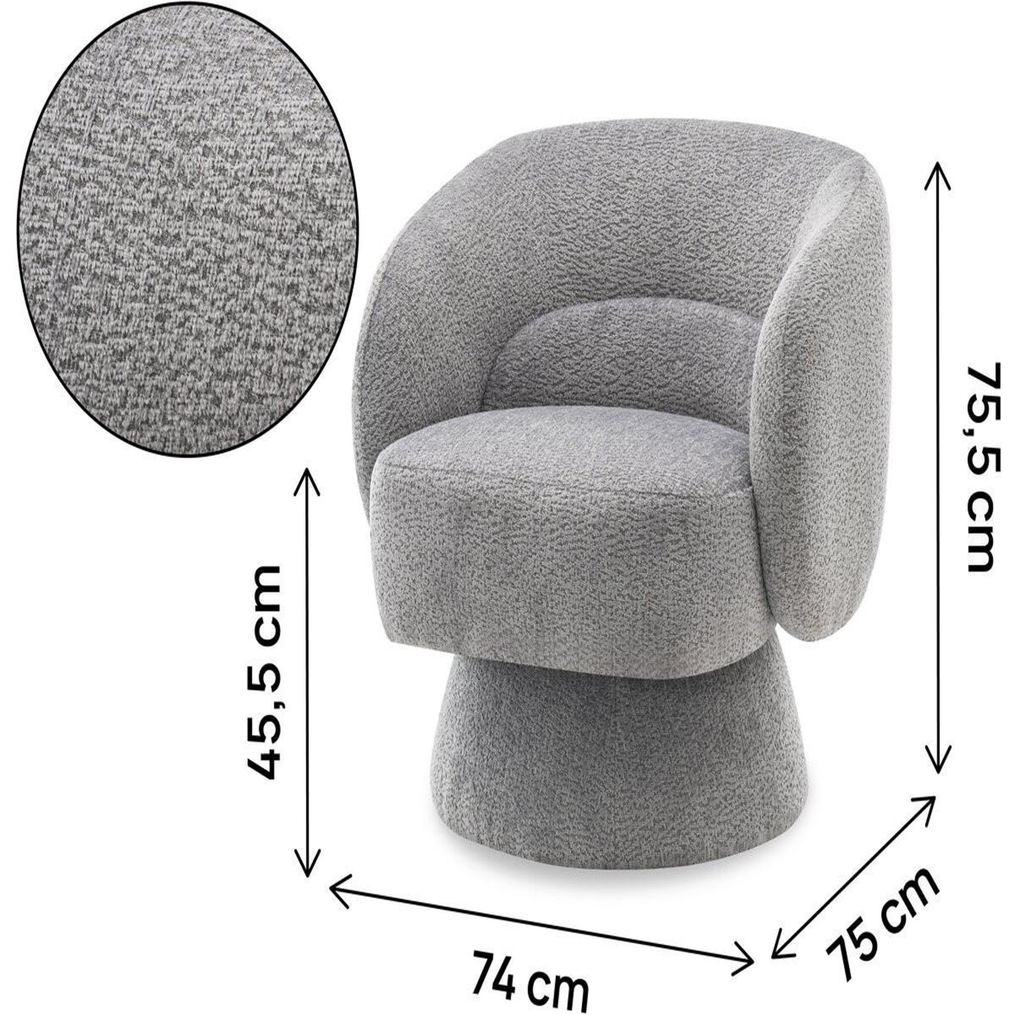 Voir la diapositive 3 : Habitat et Jardin Fauteuil pivotant en tissu bouclette  franklin  - 74 x 75 x 75 cm - gris