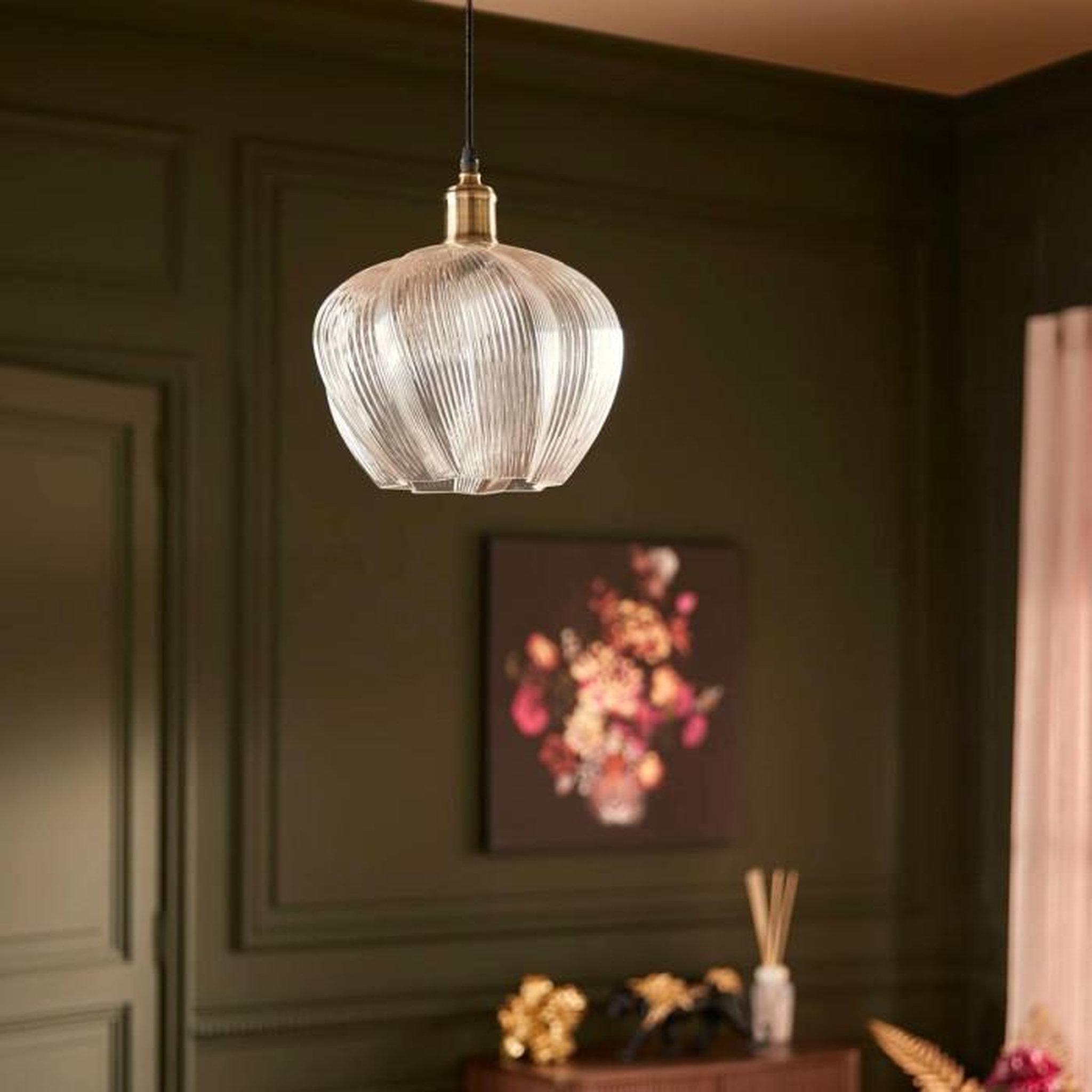 Voir la diapositive 5 : ATMOSPHERA Lampe Suspension en Verre  Phylas  37cm Transparent