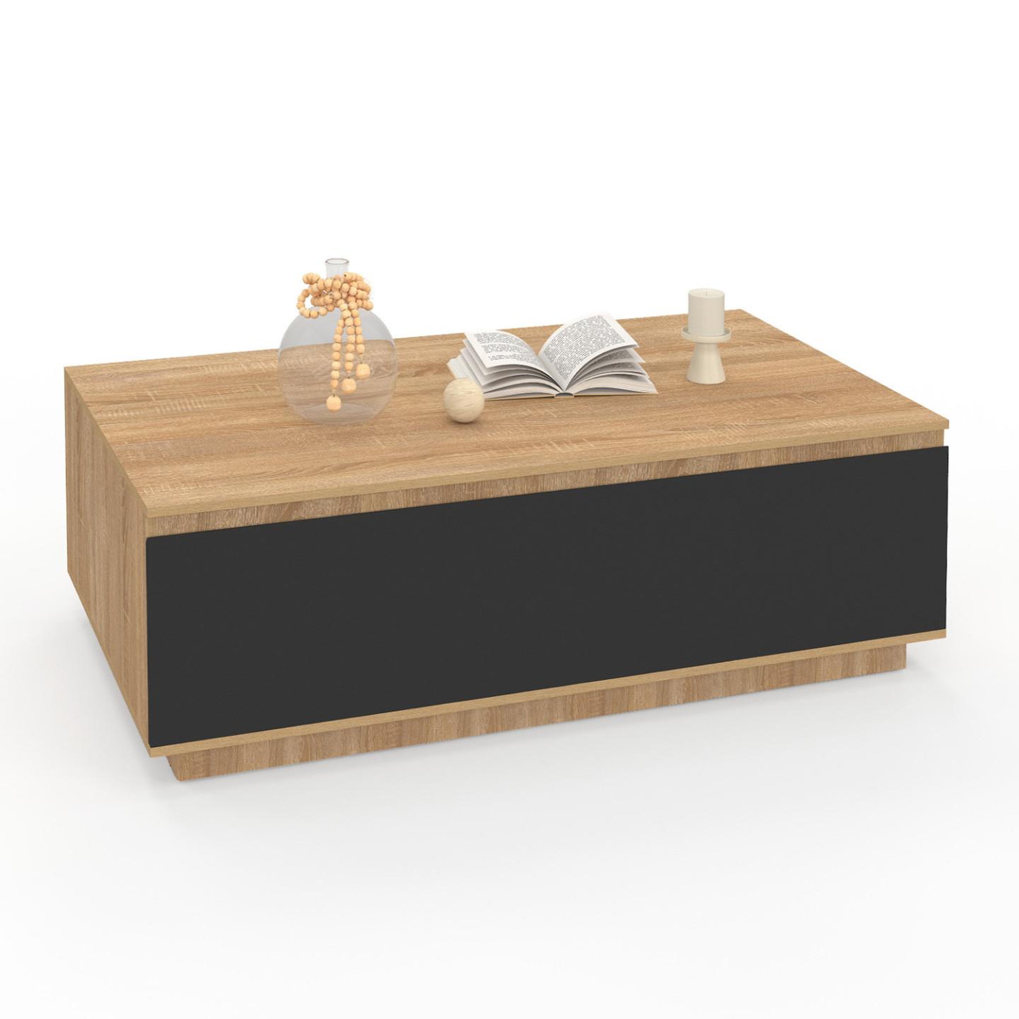 Voir la diapositive 4 : ID MARKET Table basse tomi 110 cm avec porte façon hêtre et noir