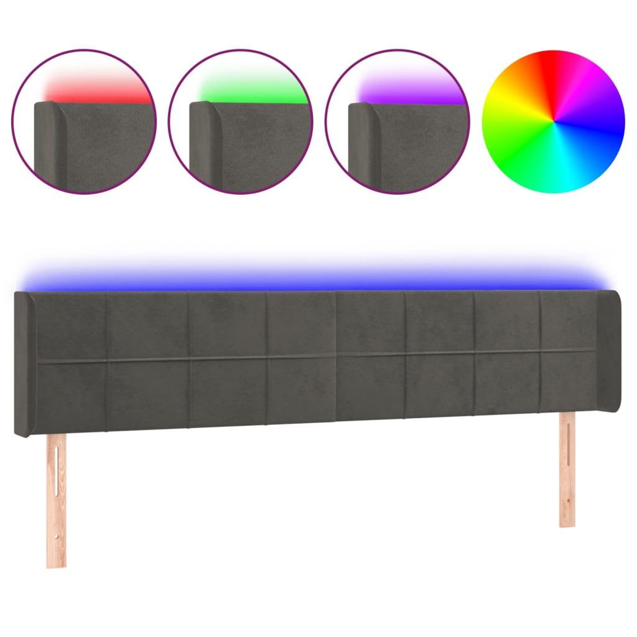 Voir la diapositive 2 : VIDAXL Tete de lit a LED Gris fonce 203x16x78/88 cm Velours