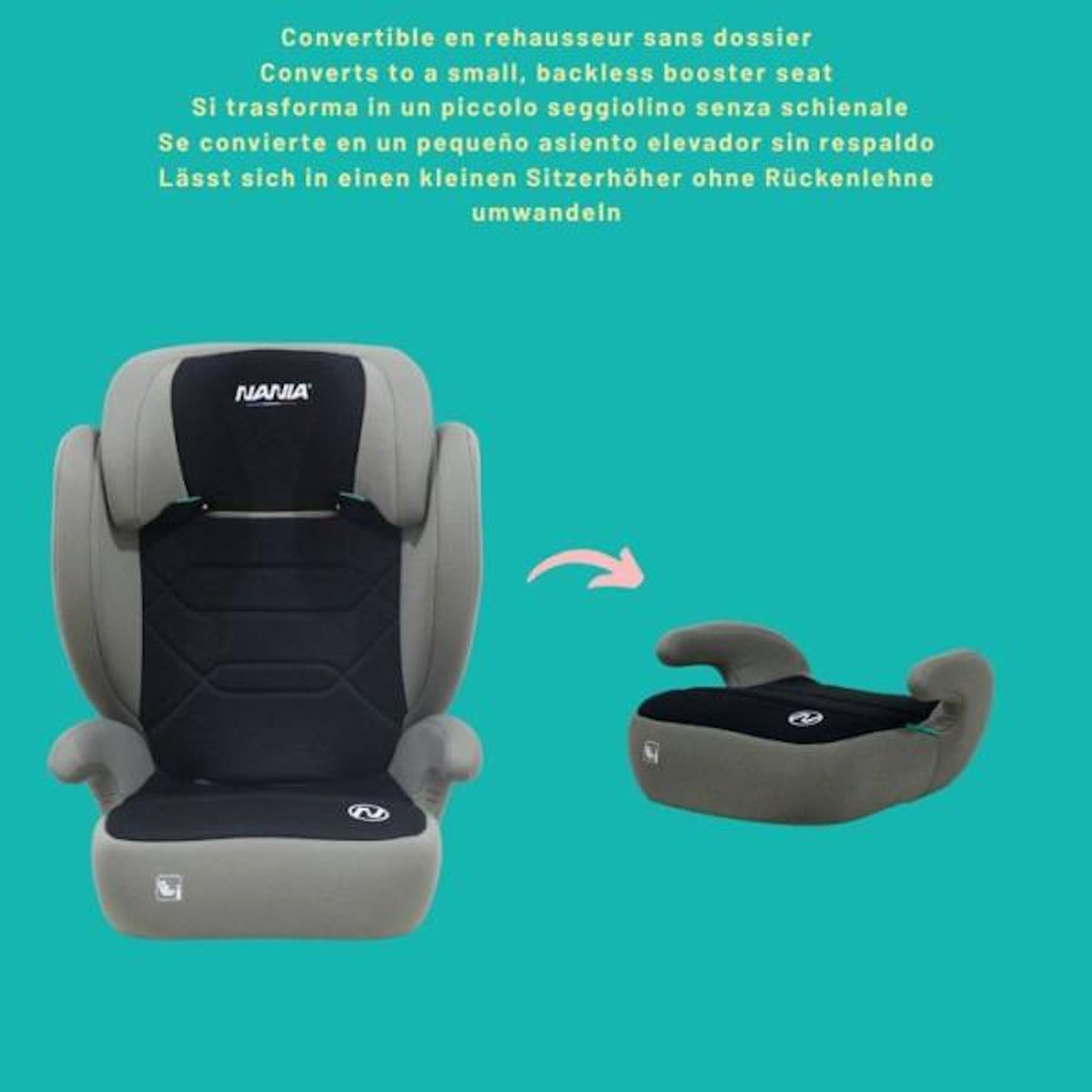 NANIA Siege Auto  - NANIA - Bogota - Groupe 2/3 - I-size - 100/150 cm - Isofix - 4 a 12 ans - Tetiere réglable - Noir