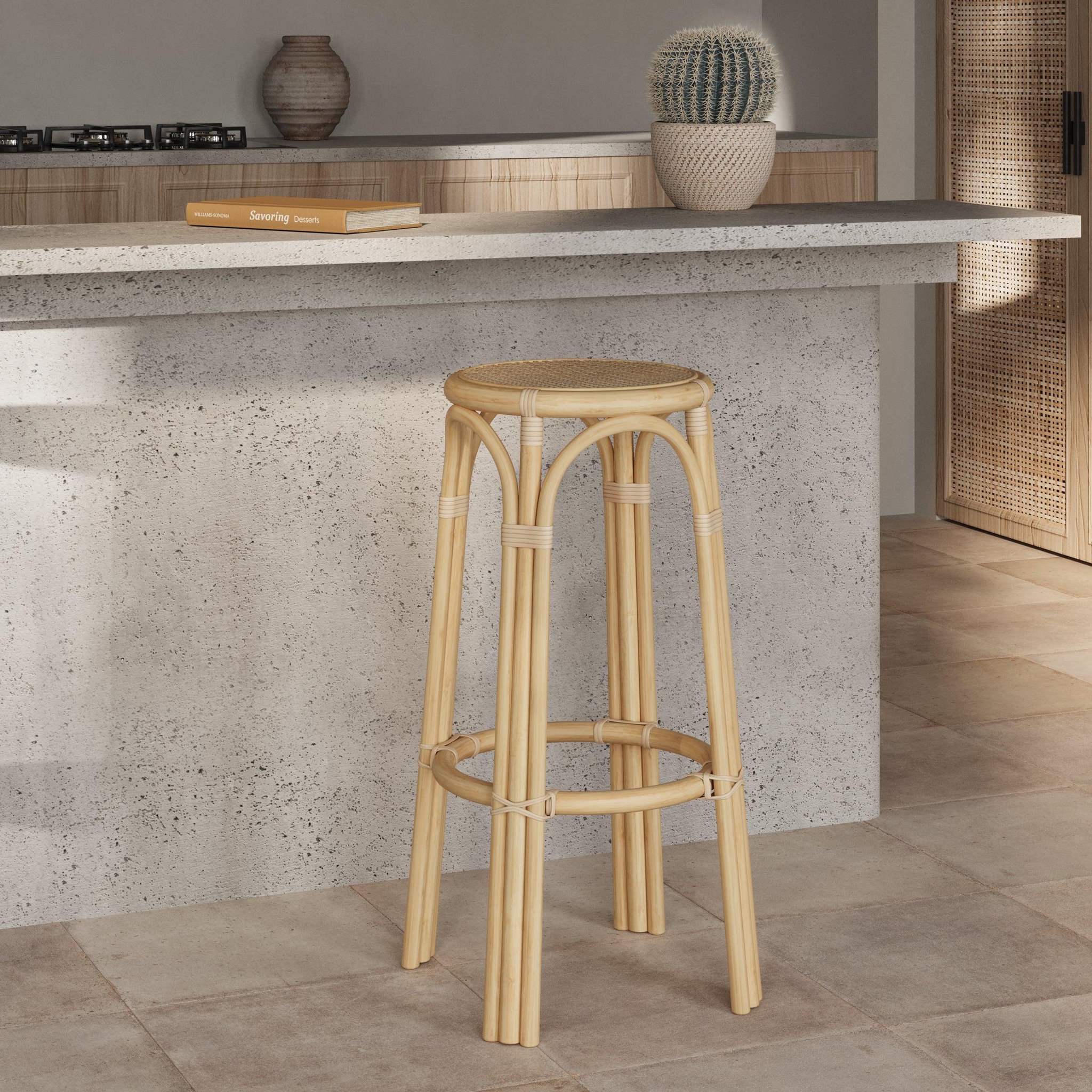 Voir la diapositive 2 : MAISON PAVANE Tabouret de bar 77 cm en rotin-vania